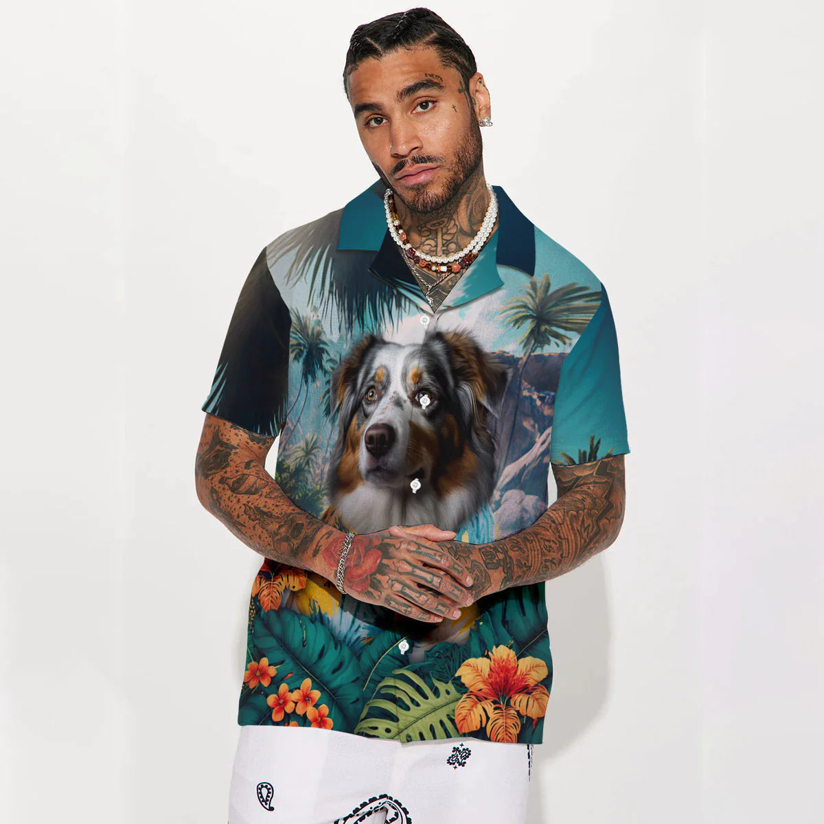 Australian Shepherd 2 AI - 3D Tropical Hawaiian Shirt