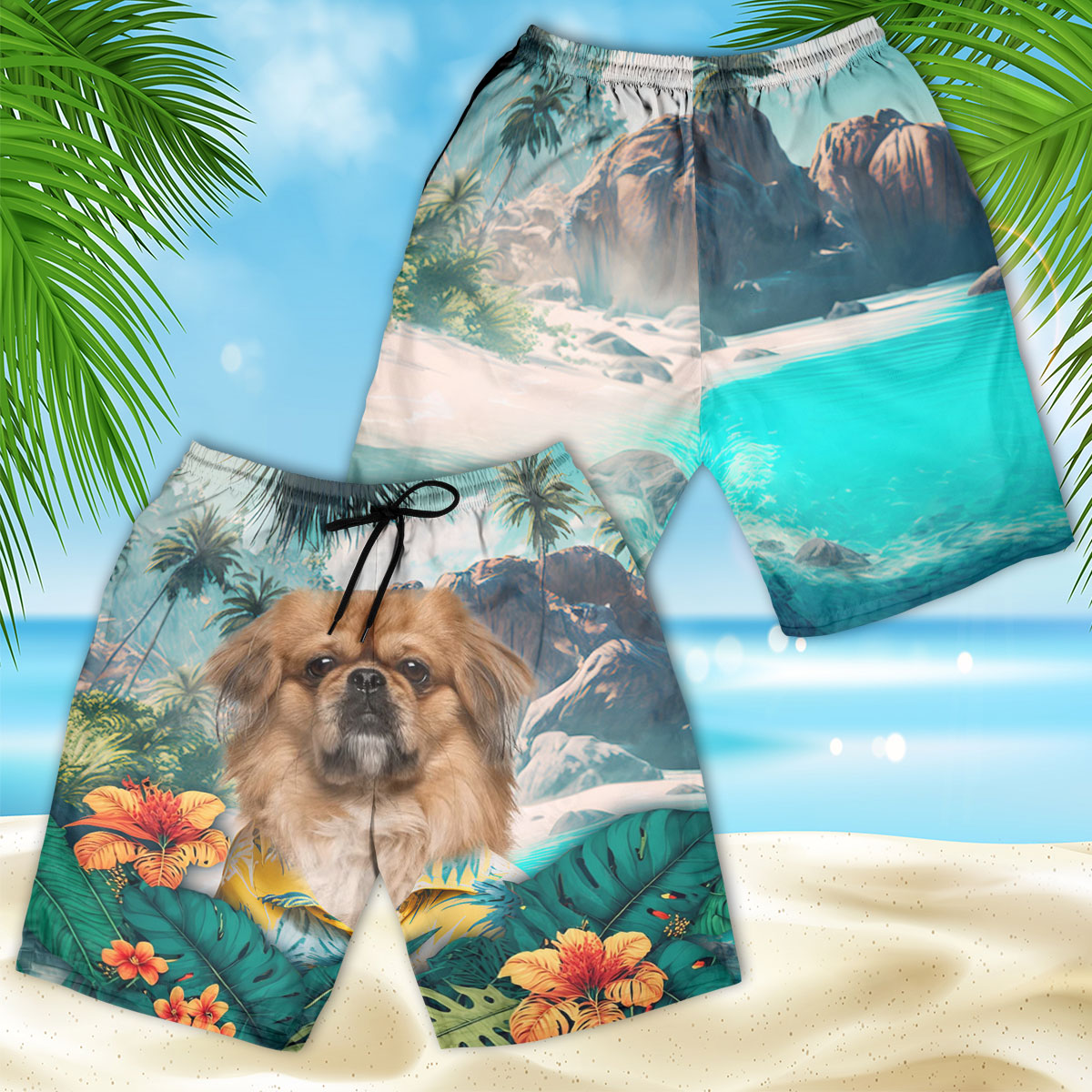 Pekingese - 3D Men's Beach Short