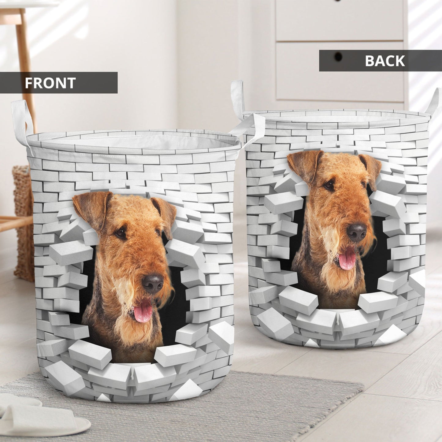 Airedale Terrier - In The Hole Of Wall Pattern Laundry Basket