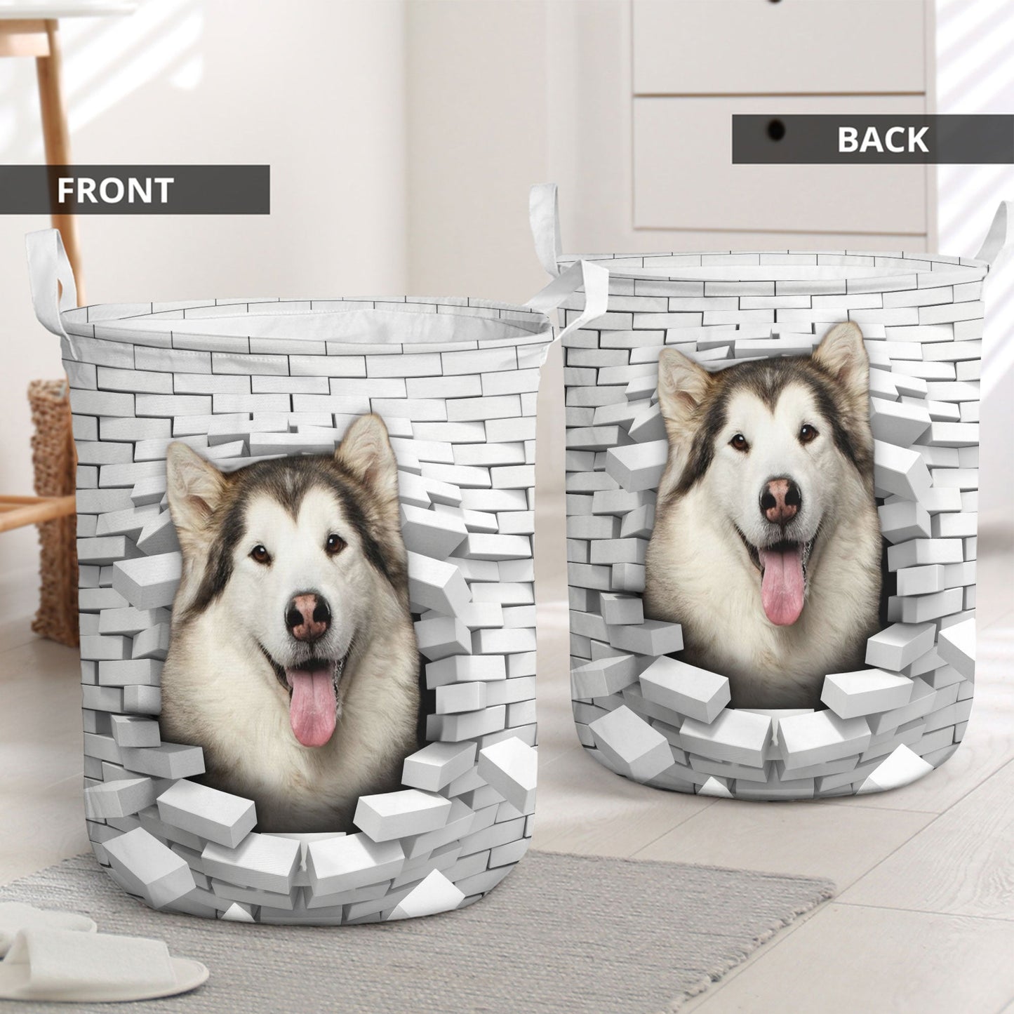 Alaskan Malamutes - In The Hole Of Wall Pattern Laundry Basket