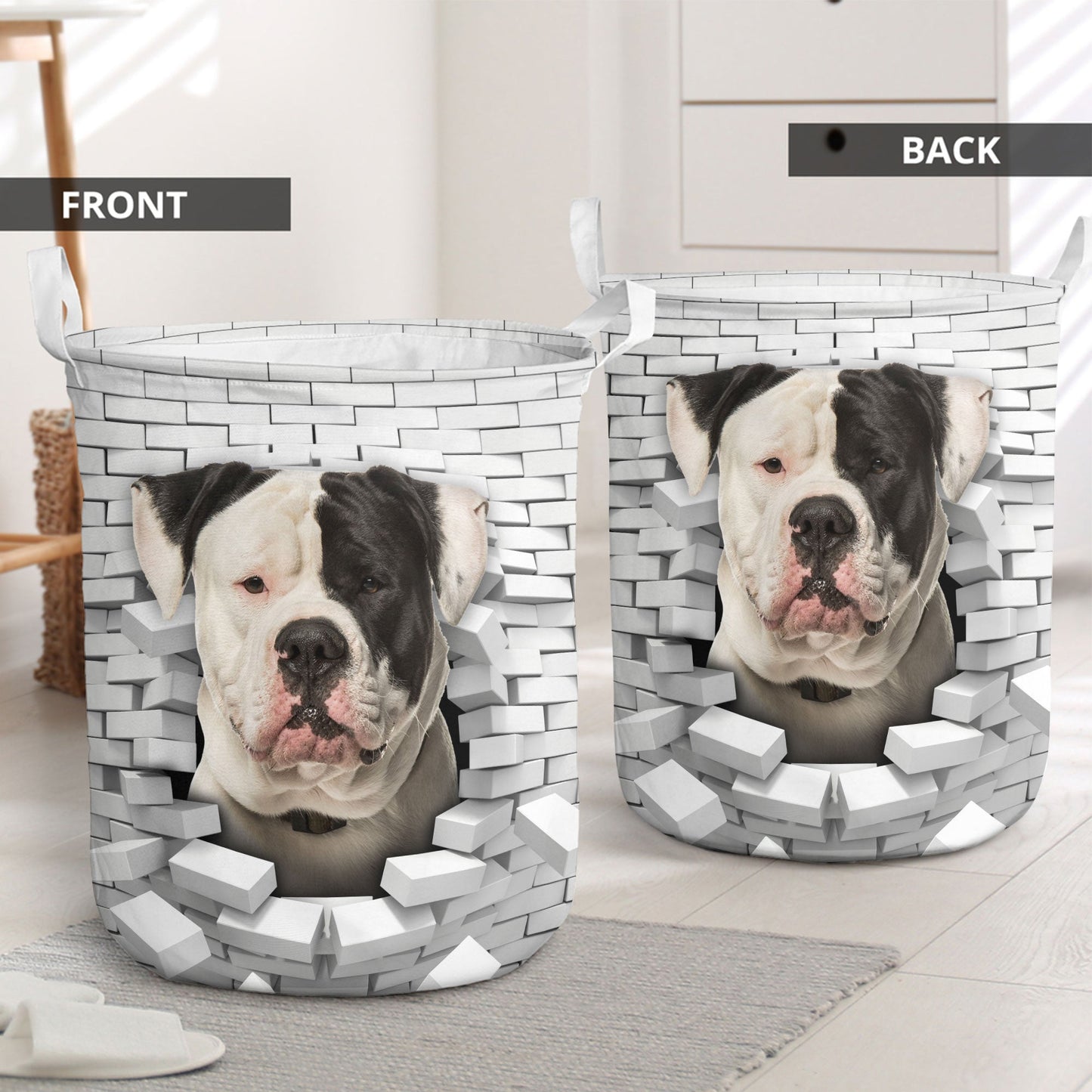 American Bulldog - In The Hole Of Wall Pattern Laundry Basket