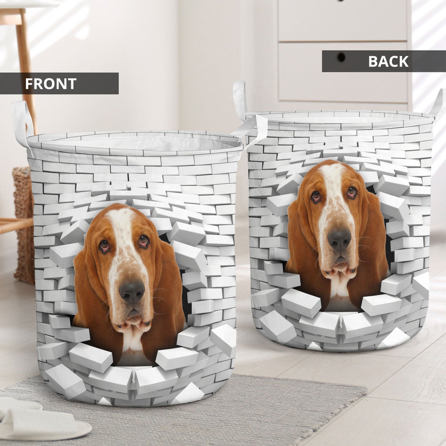 Basset Hound - In The Hole Of Wall Pattern Laundry Basket