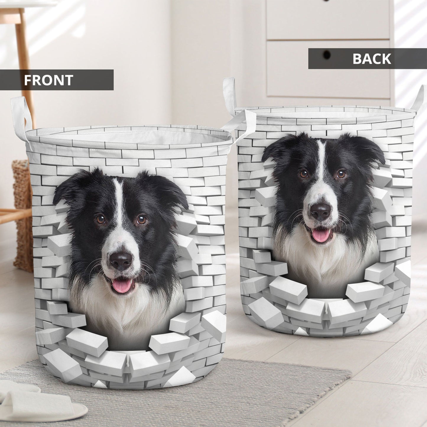 Border Collie - In The Hole Of Wall Pattern Laundry Basket