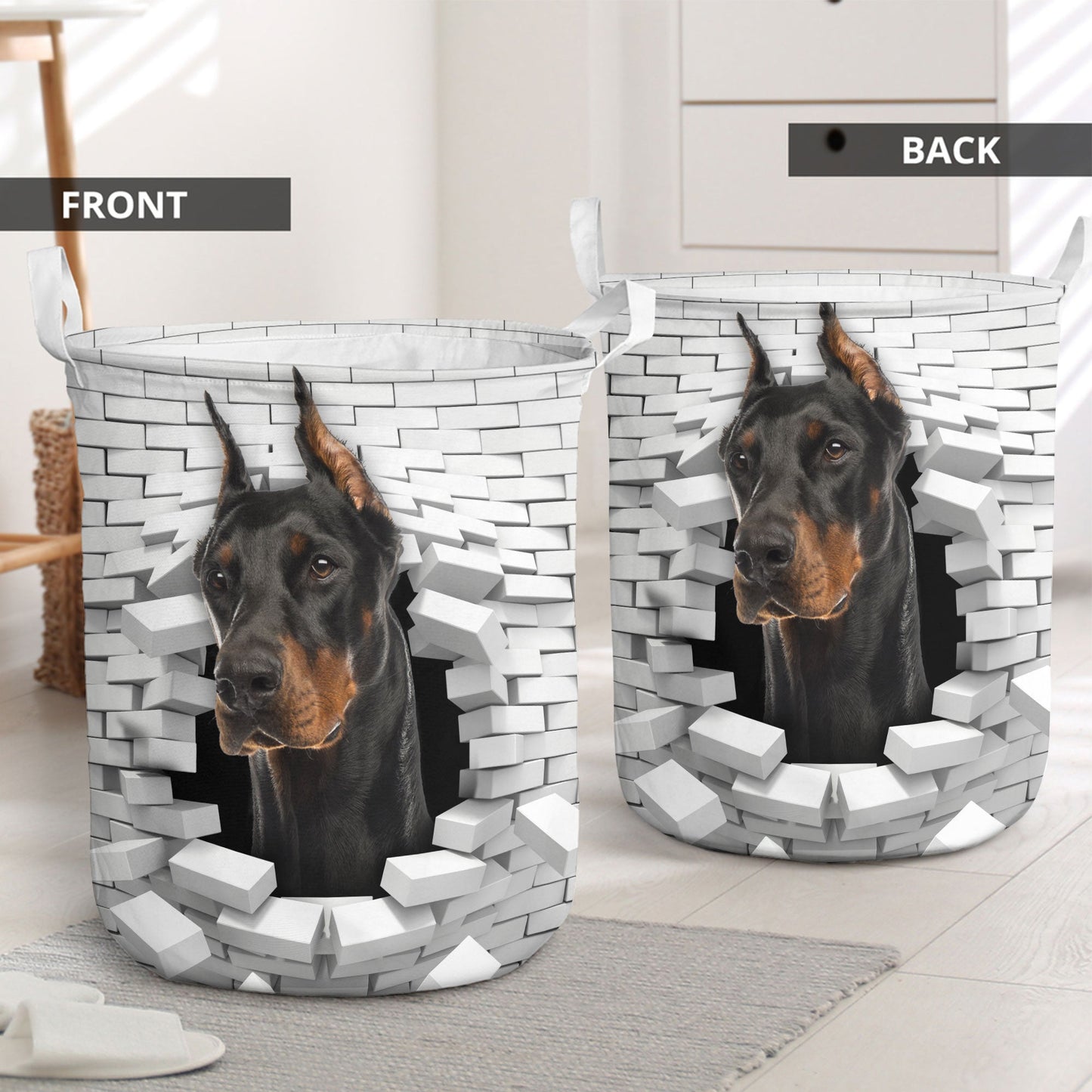 Doberman Pinscher - In The Hole Of Wall Pattern Laundry Basket