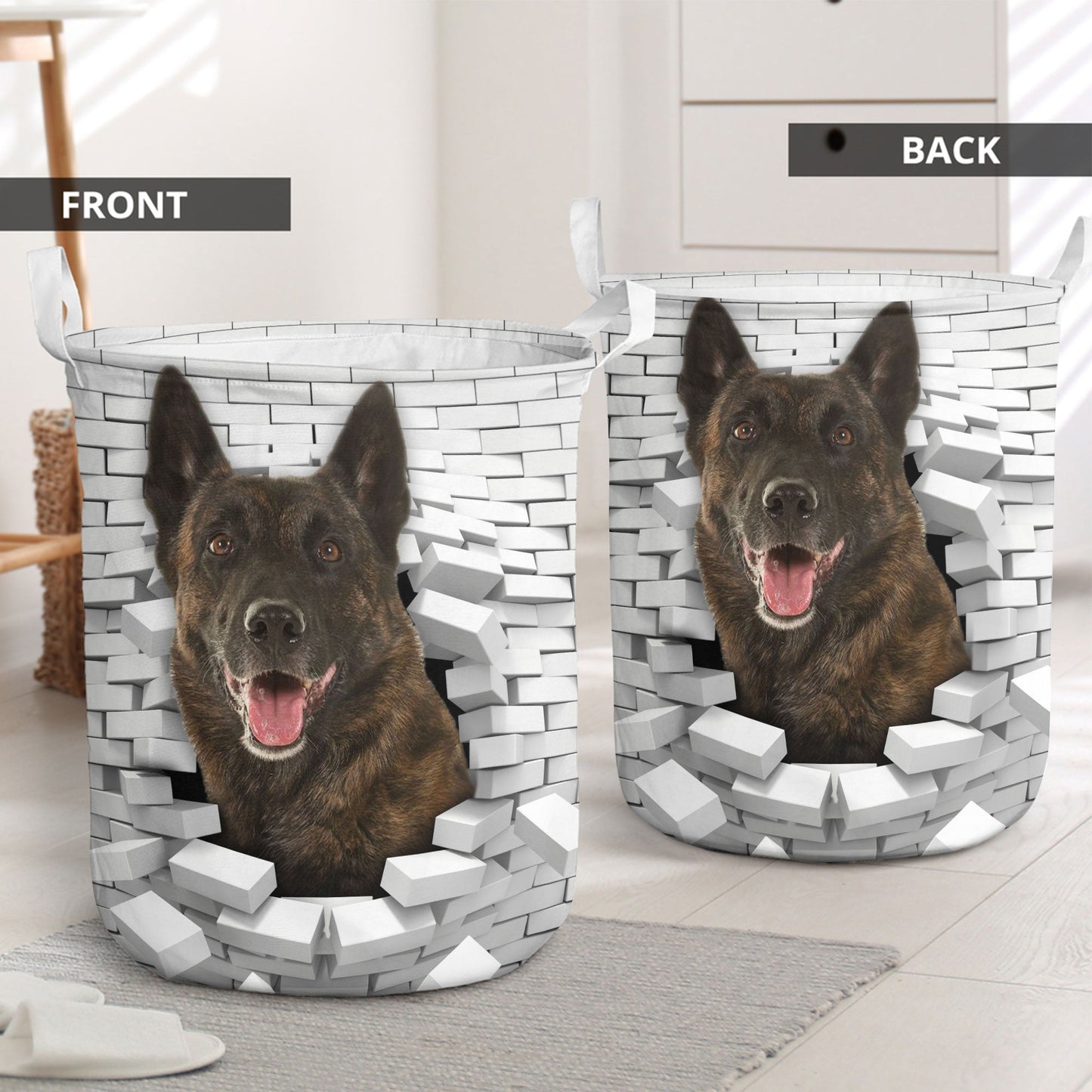 Dutch Shepherd - In The Hole Of Wall Pattern Laundry Basket