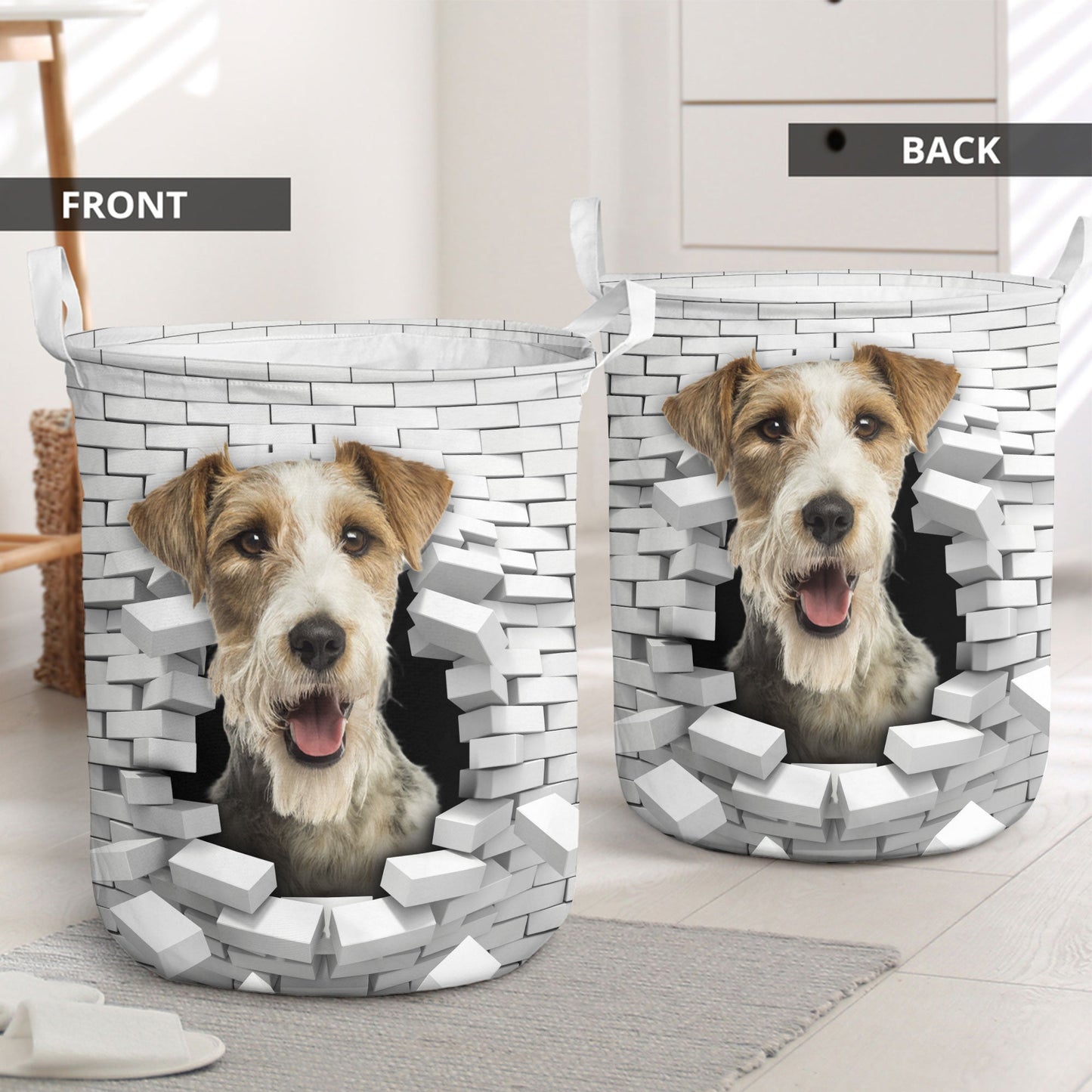 Fox Terrier - In The Hole Of Wall Pattern Laundry Basket