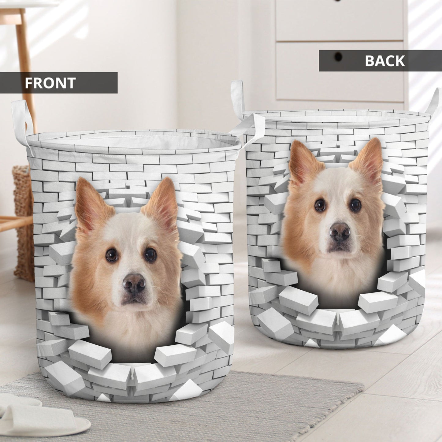 Icelandic Sheepdog - In The Hole Of Wall Pattern Laundry Basket