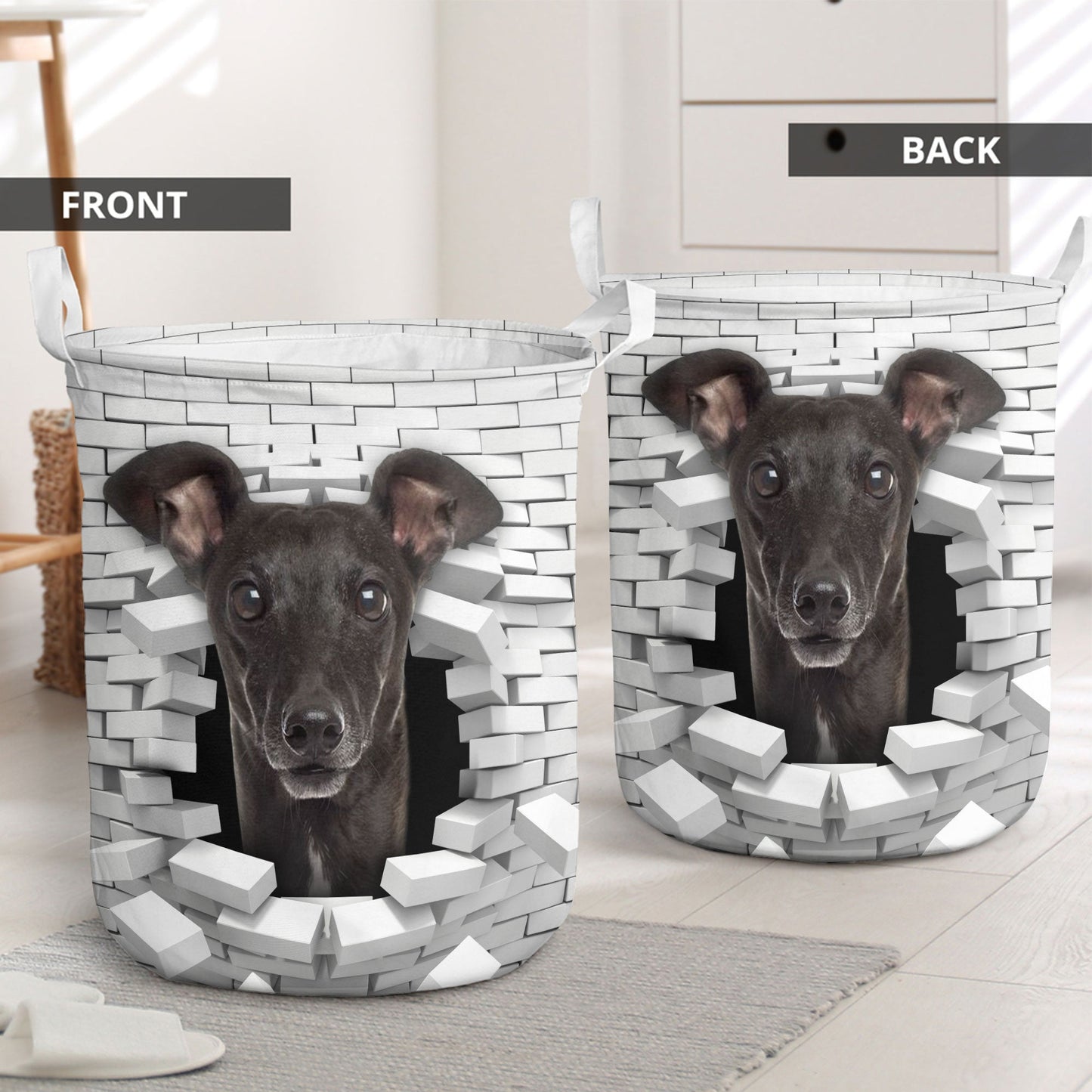 Italian Greyhound - In The Hole Of Wall Pattern Laundry Basket