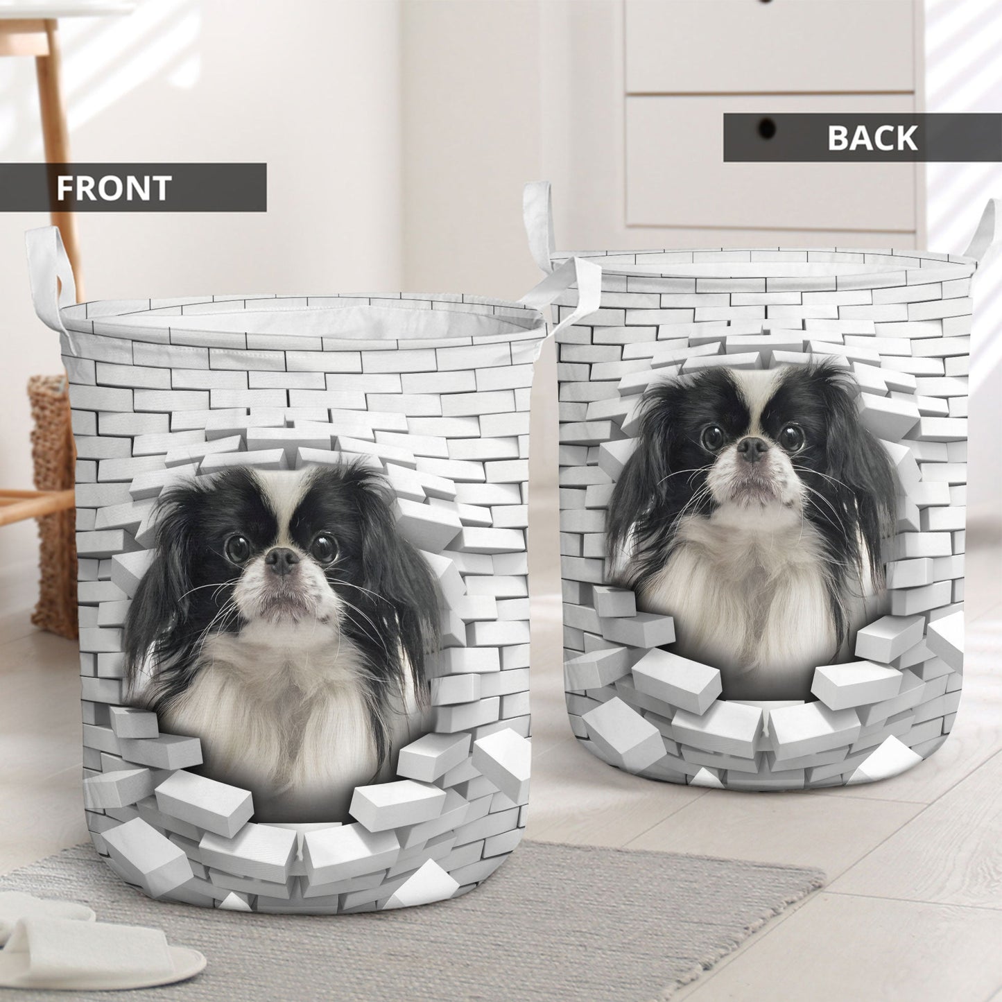 Japanese Chin - In The Hole Of Wall Pattern Laundry Basket