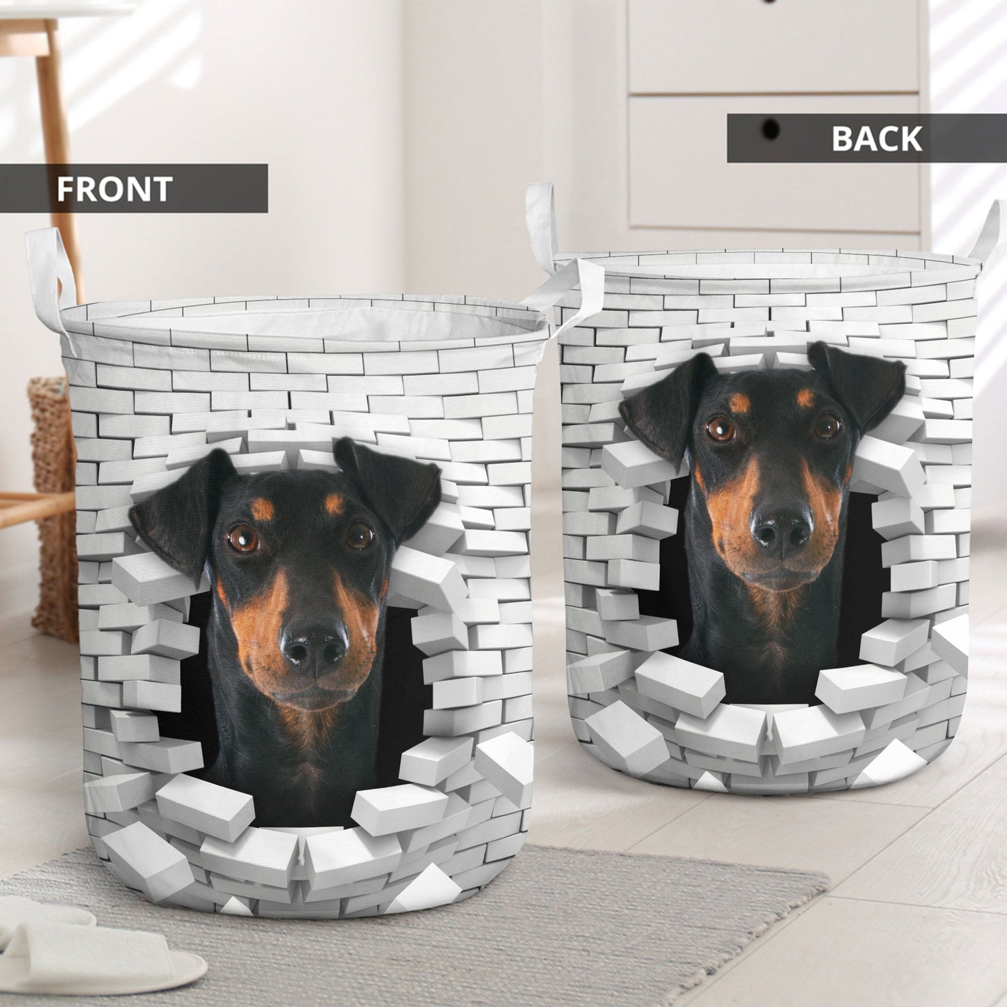 Manchester Terrier - In The Hole Of Wall Pattern Laundry Basket