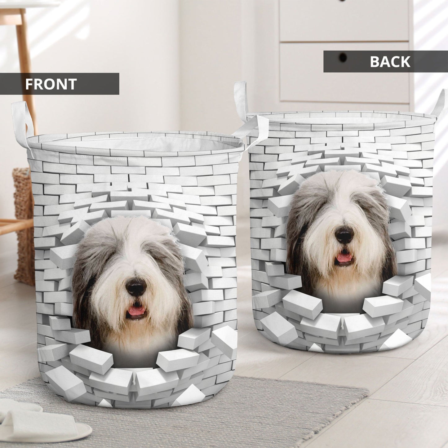 Old English Sheepdog - In The Hole Of Wall Pattern Laundry Basket