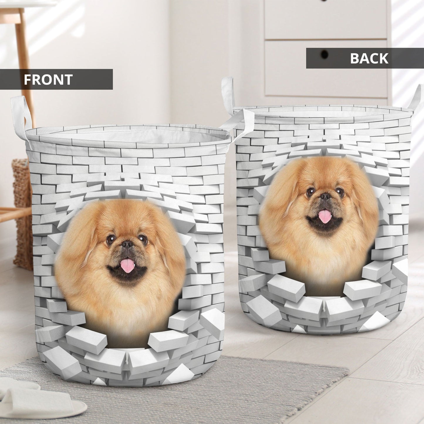 Pekingese - In The Hole Of Wall Pattern Laundry Basket