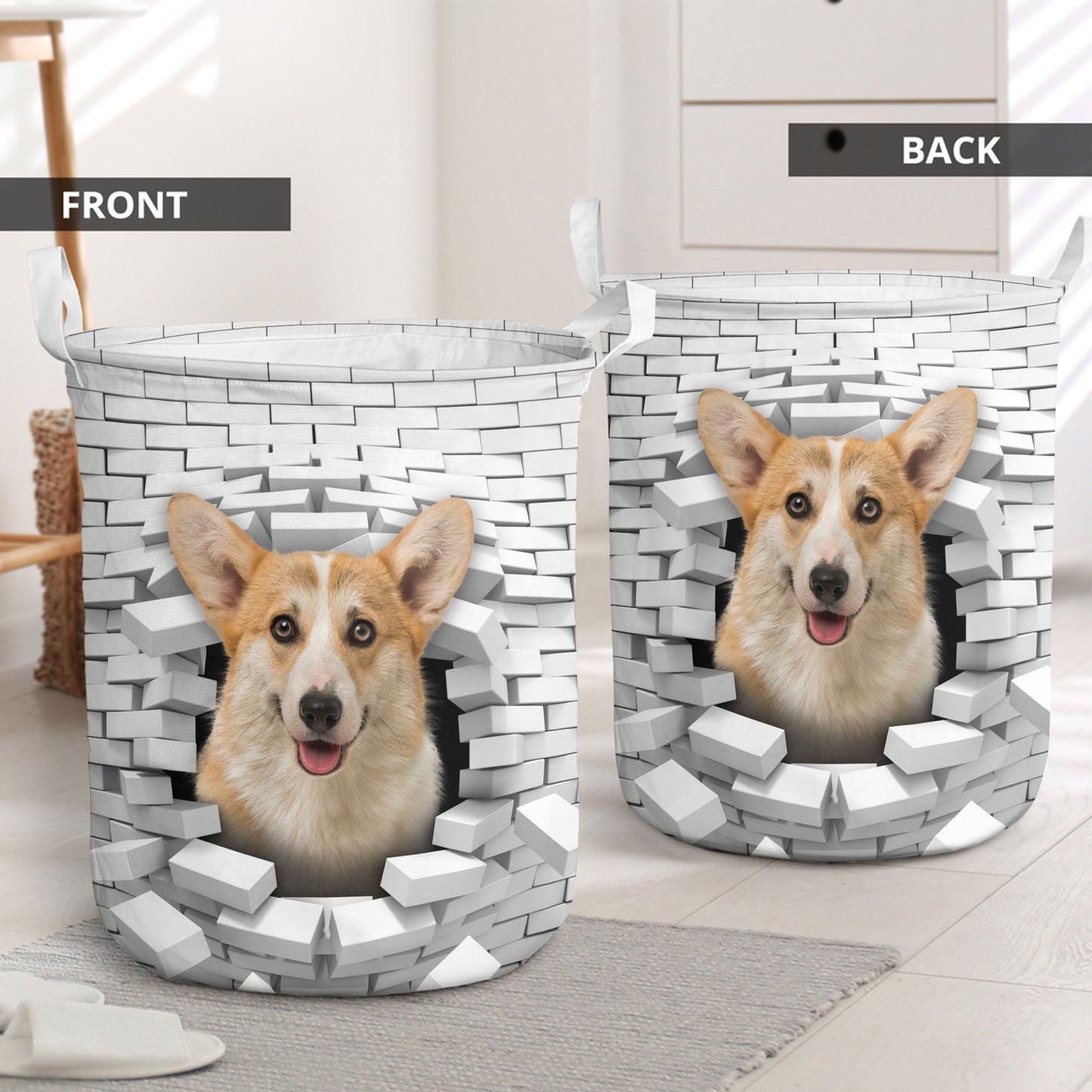 Pembroke Welsh Corgi - In The Hole Of Wall Pattern Laundry Basket
