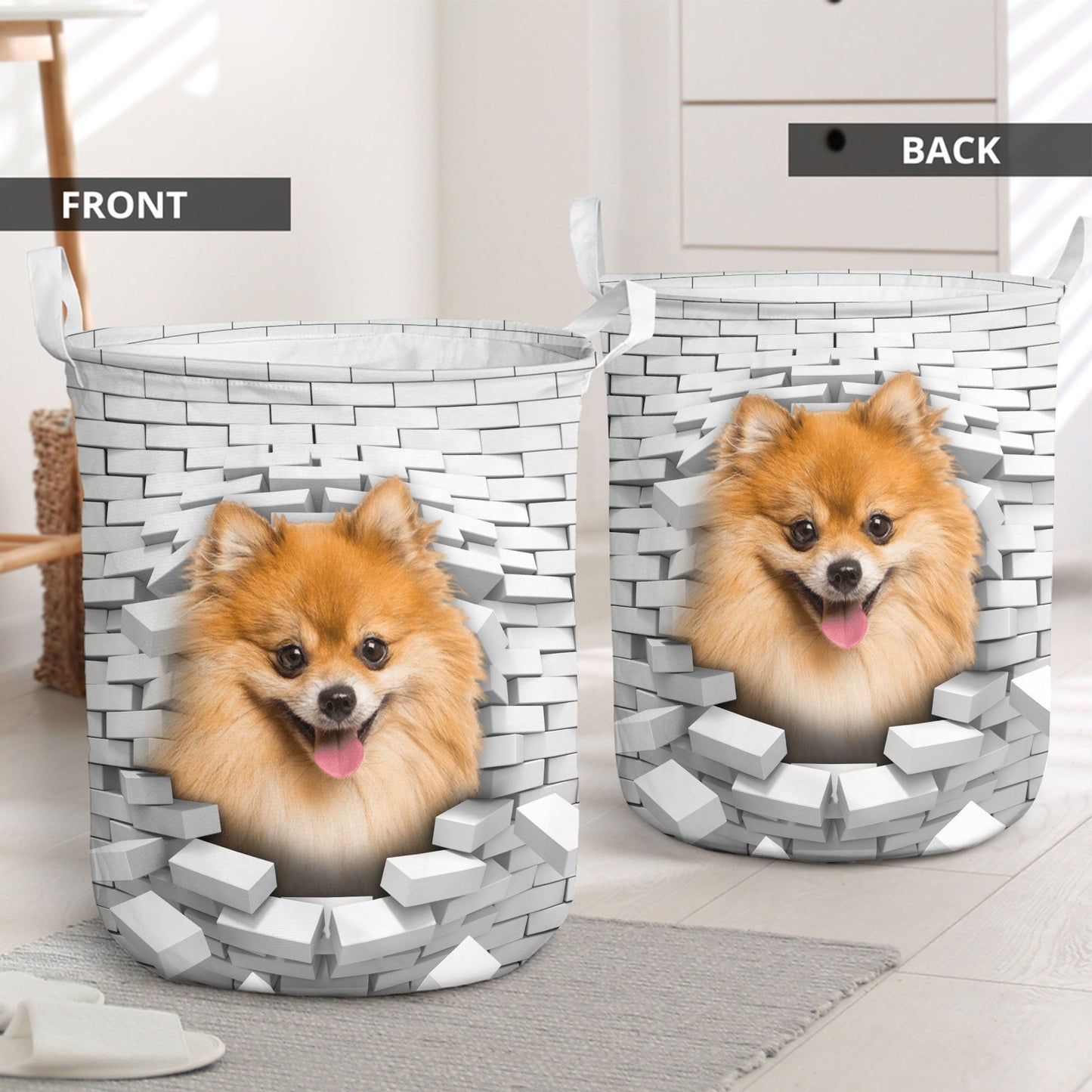 Pomeranian - In The Hole Of Wall Pattern Laundry Basket