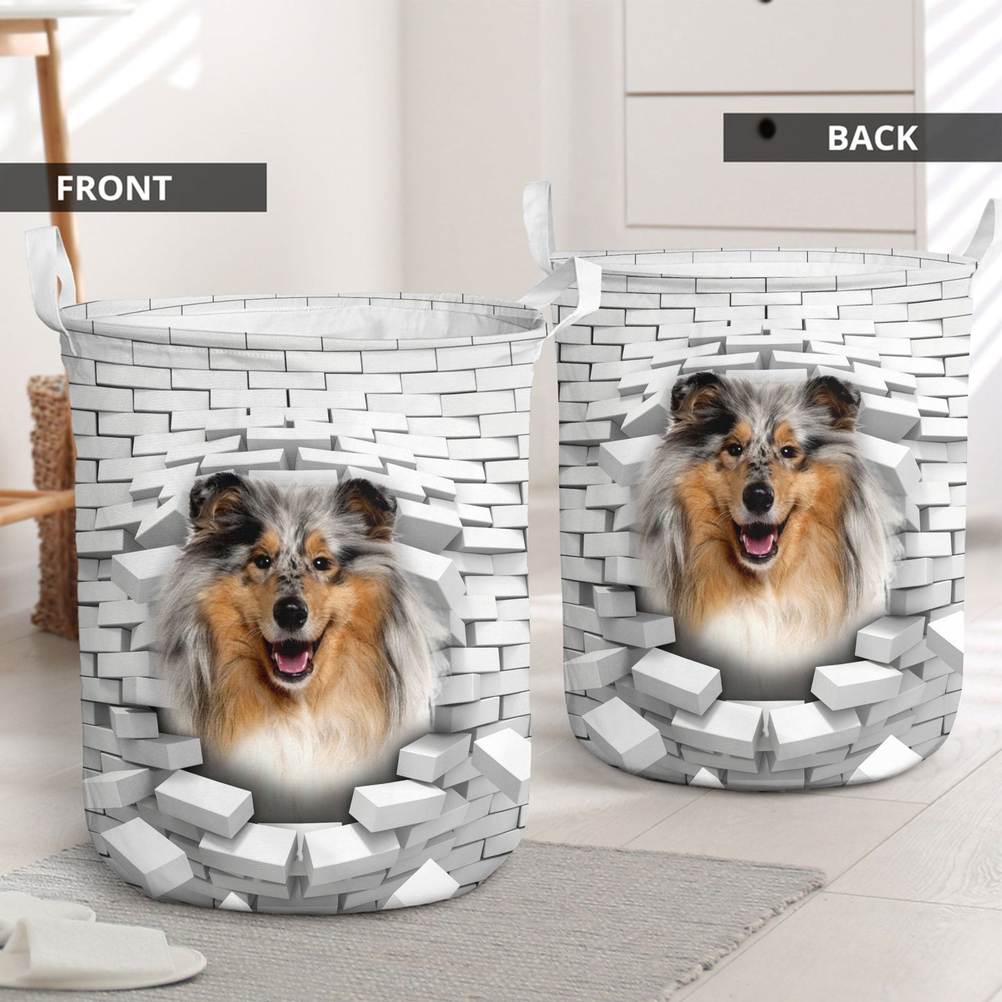 Rough Collie - In The Hole Of Wall Pattern Laundry Basket