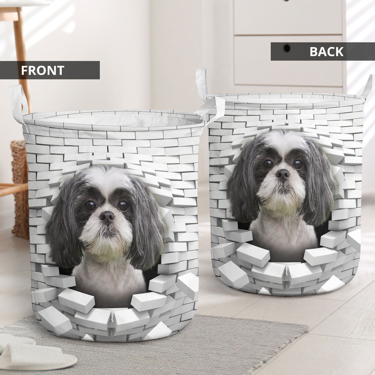 Shih Tzu - In The Hole Of Wall Pattern Laundry Basket