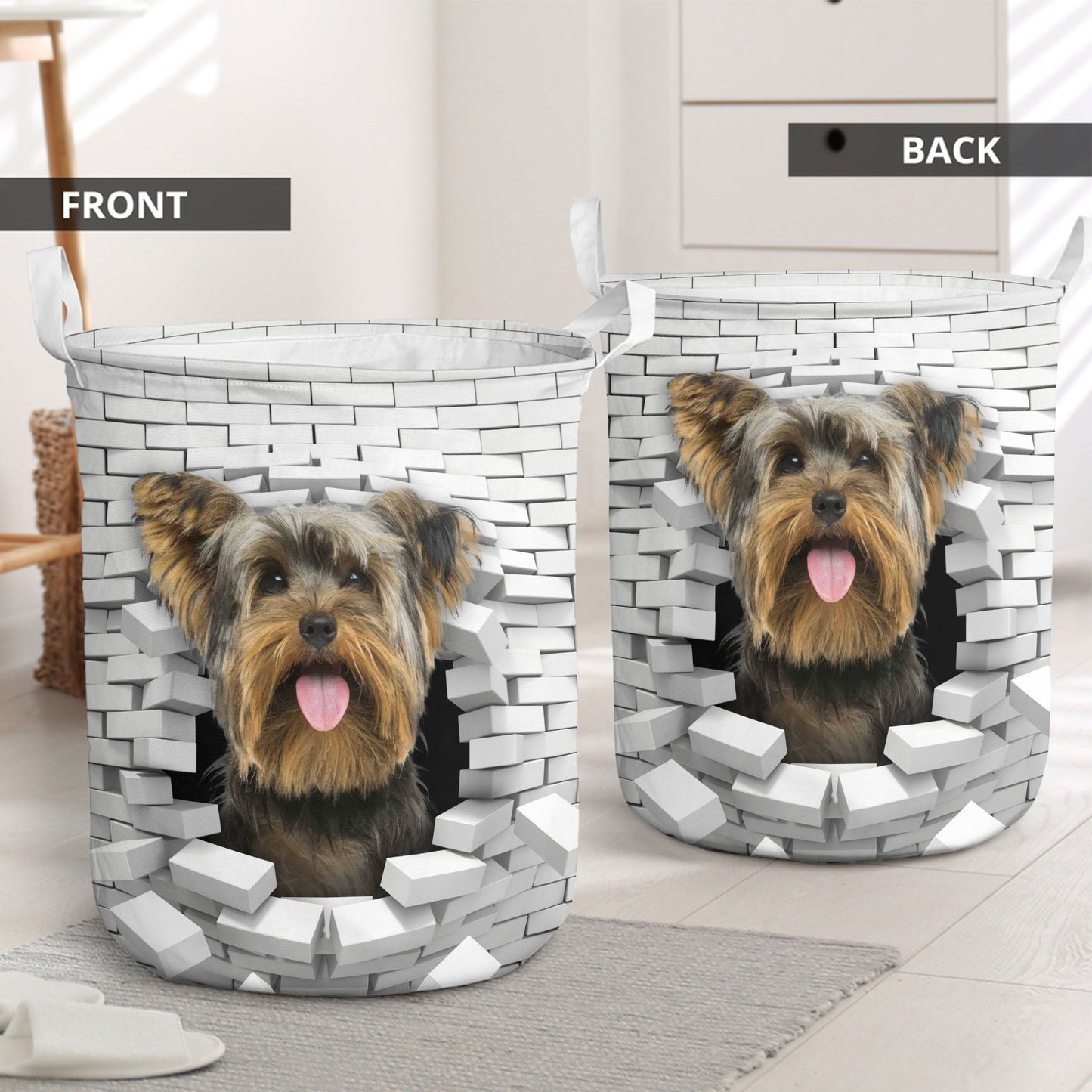 Yorkshire Terrier - In The Hole Of Wall Pattern Laundry Basket