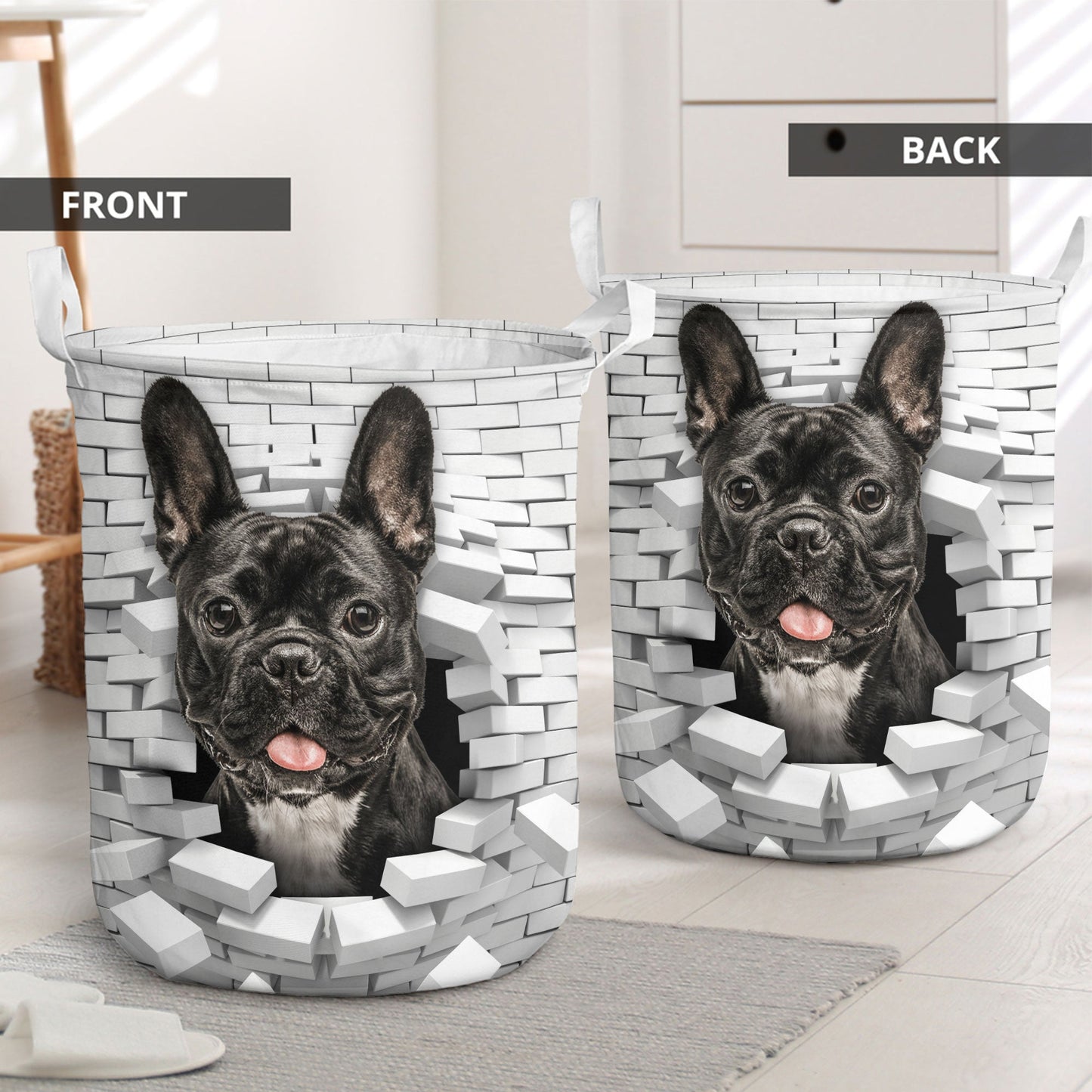 French Bulldog - In The Hole Of Wall Pattern Laundry Basket