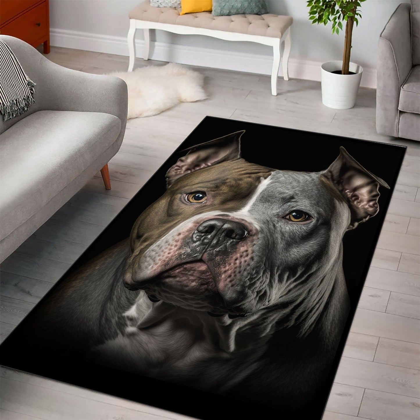 American Bully 2 3D Portrait Area Rug