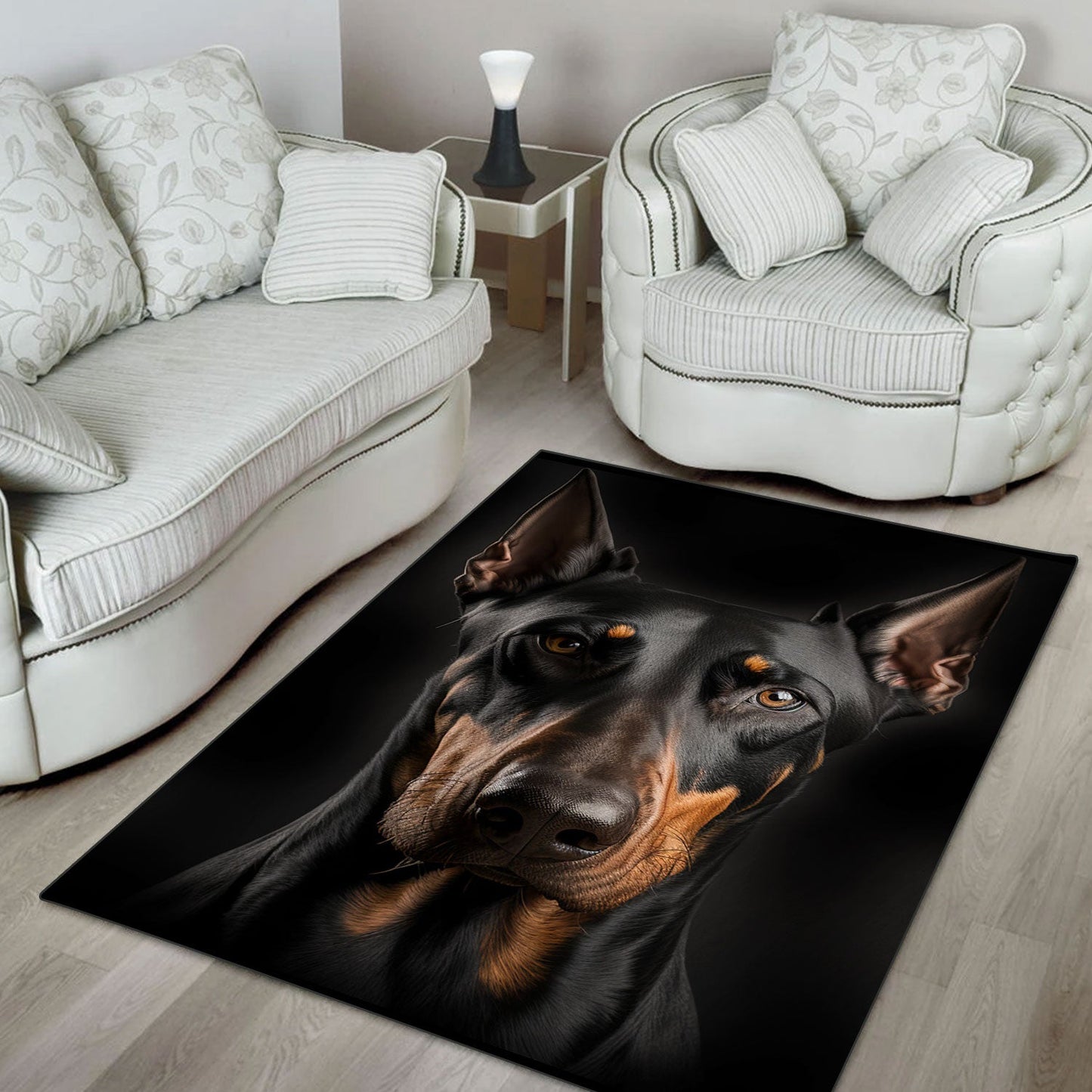 Doberman Pinscher 3D Portrait Area Rug