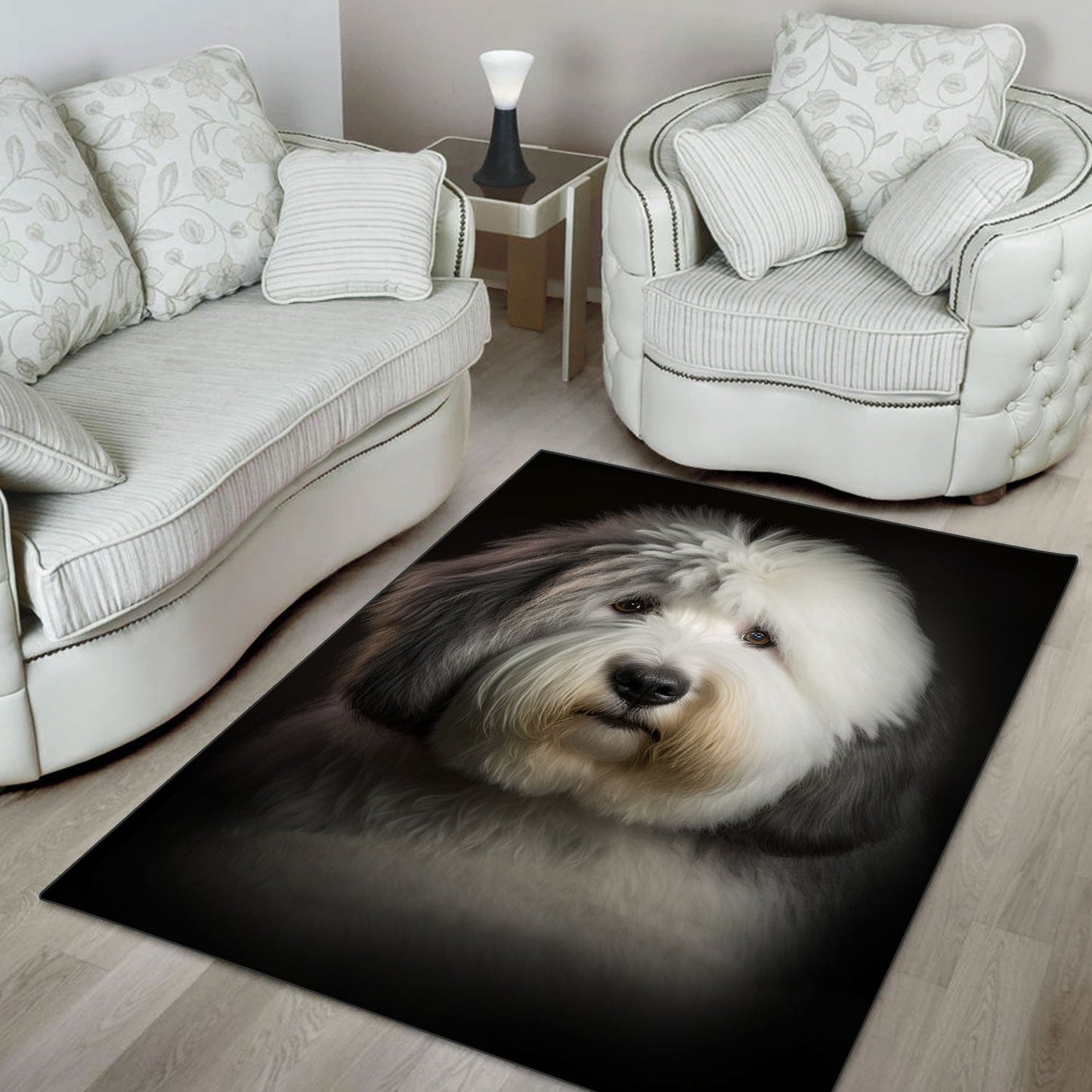 Old English Sheepdog 3D Portrait Area Rug