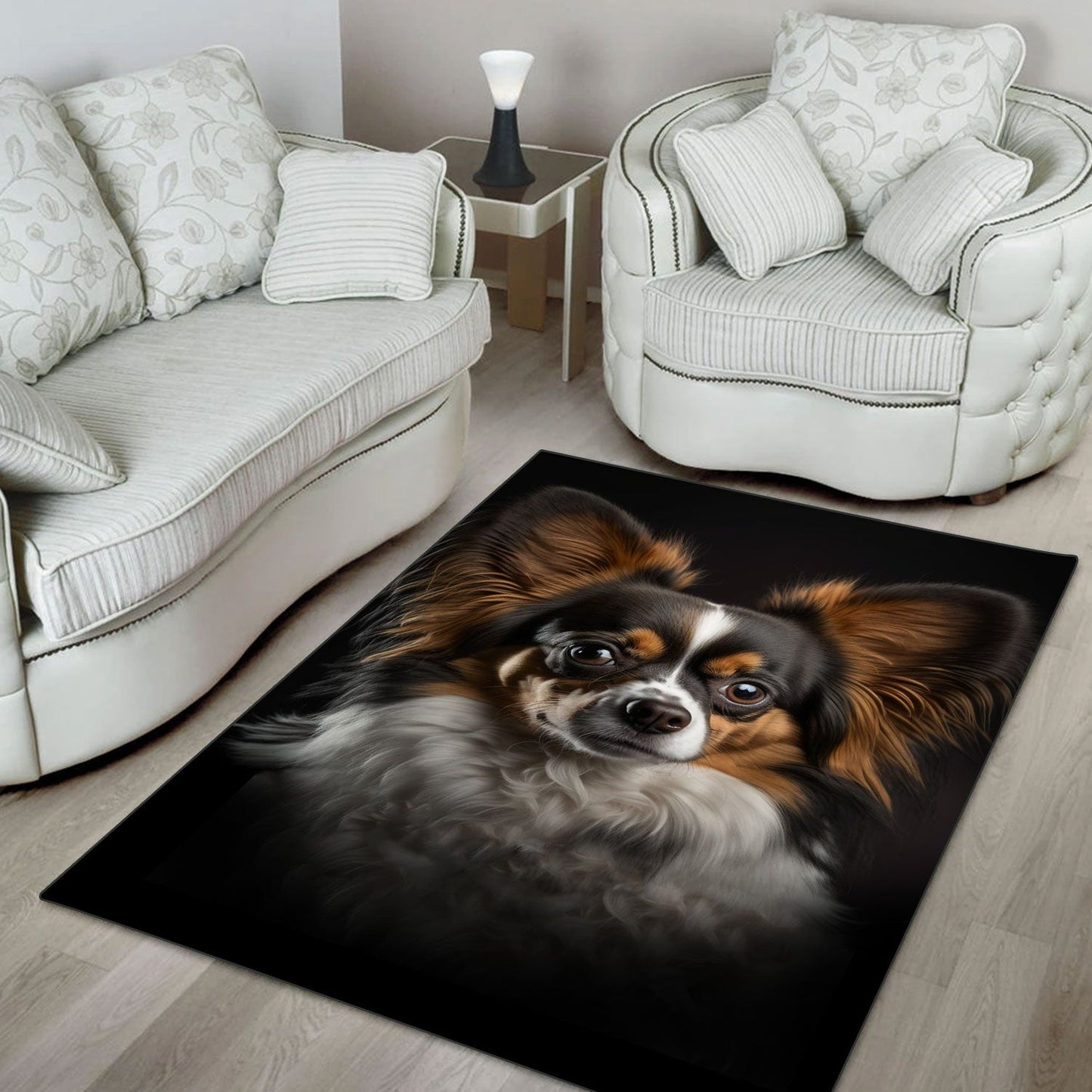 Papillon Dog 3D Portrait Area Rug