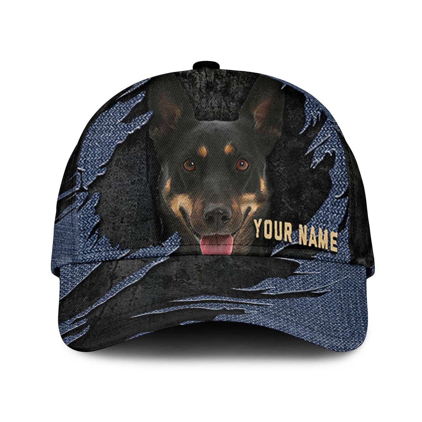 Australian Kelpie - Jean Background Custom Name Cap