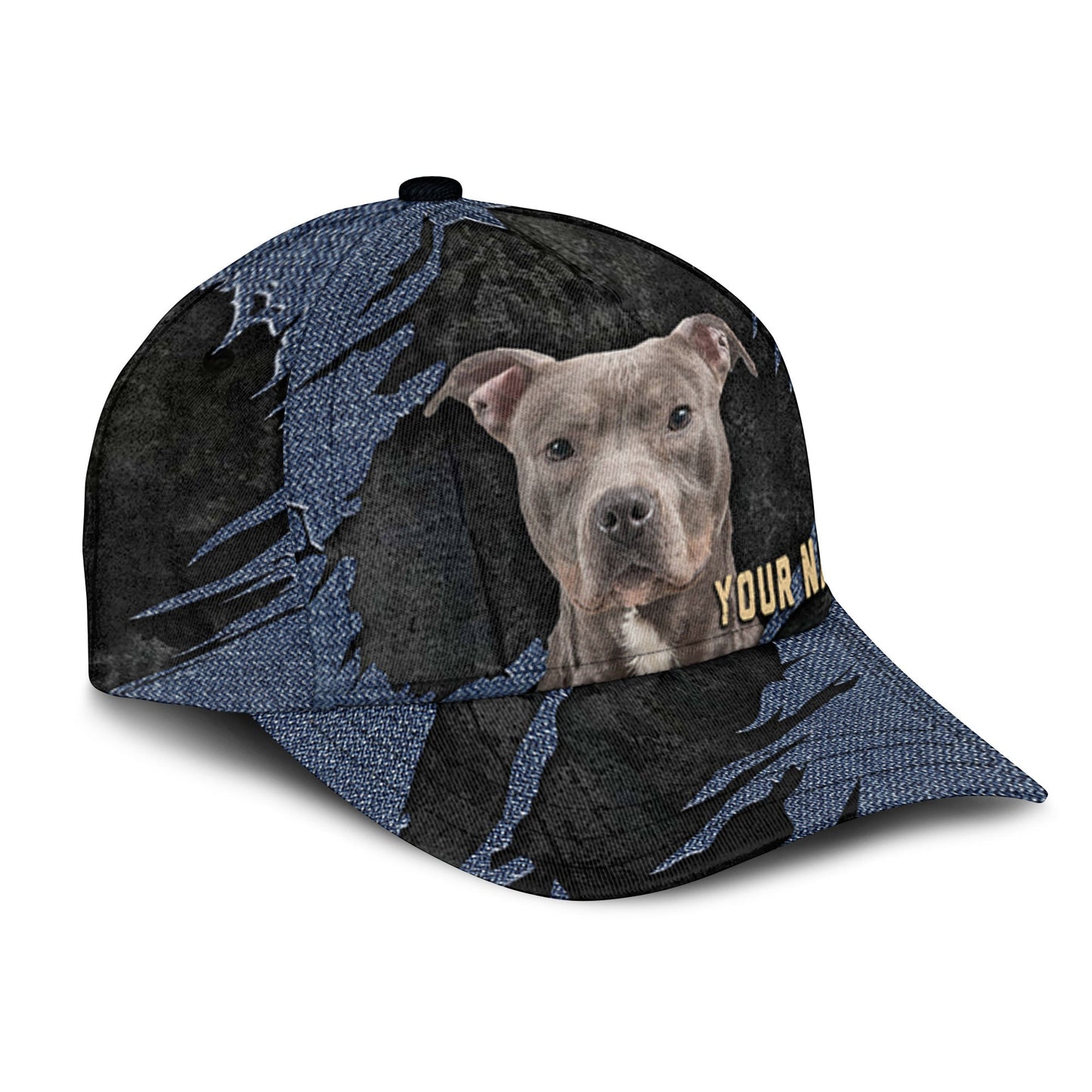 Pitbull - Jean Background Custom Name Cap