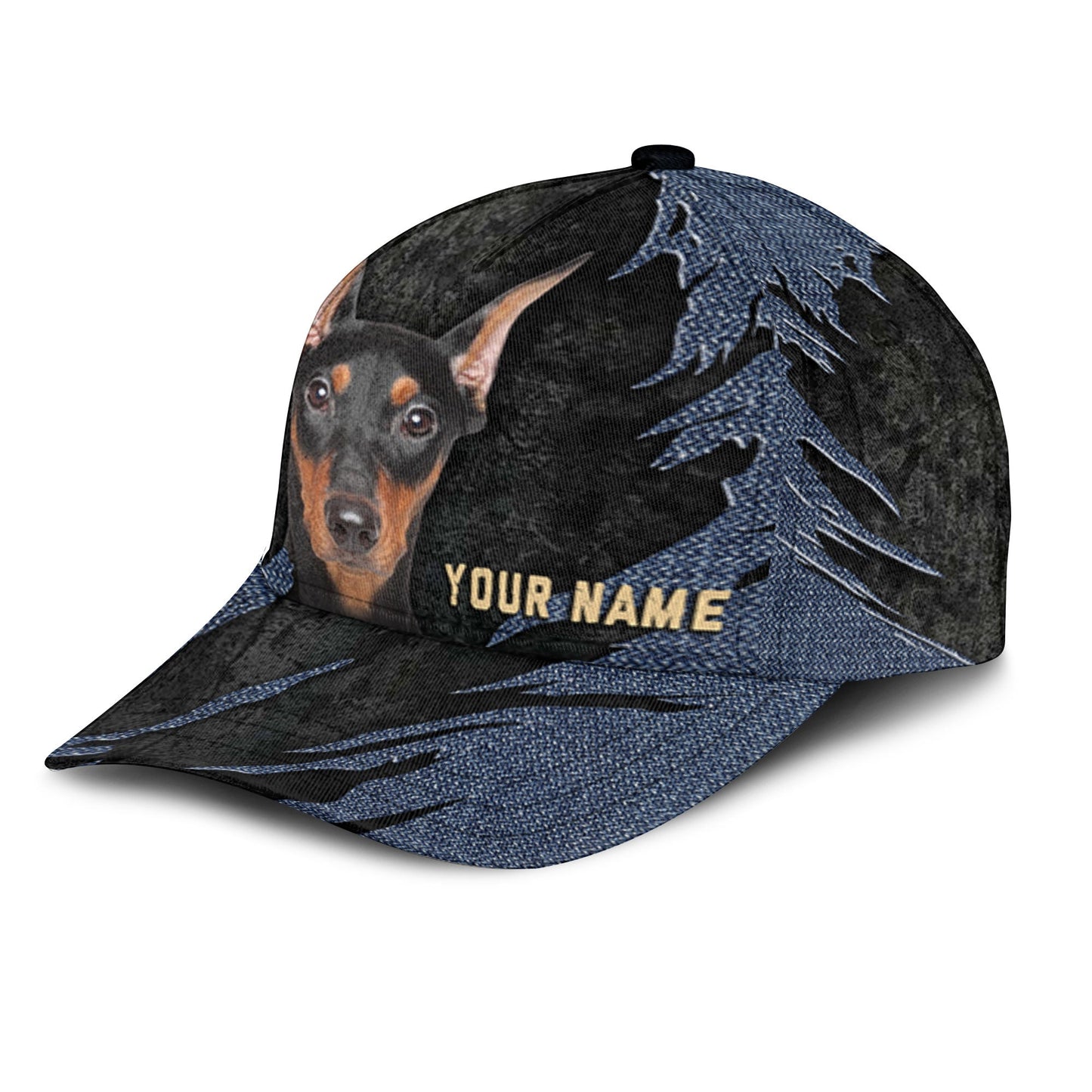 Pinscher - Jean Background Custom Name Cap