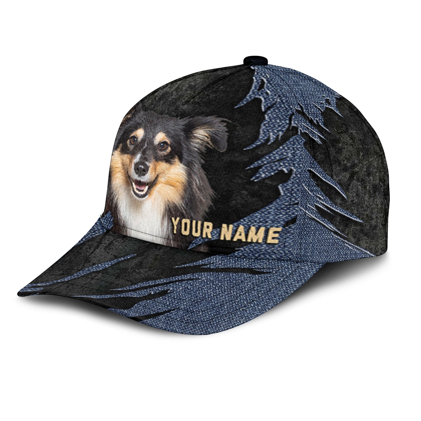 Shetland Sheepdog - Jean Background Custom Name Cap