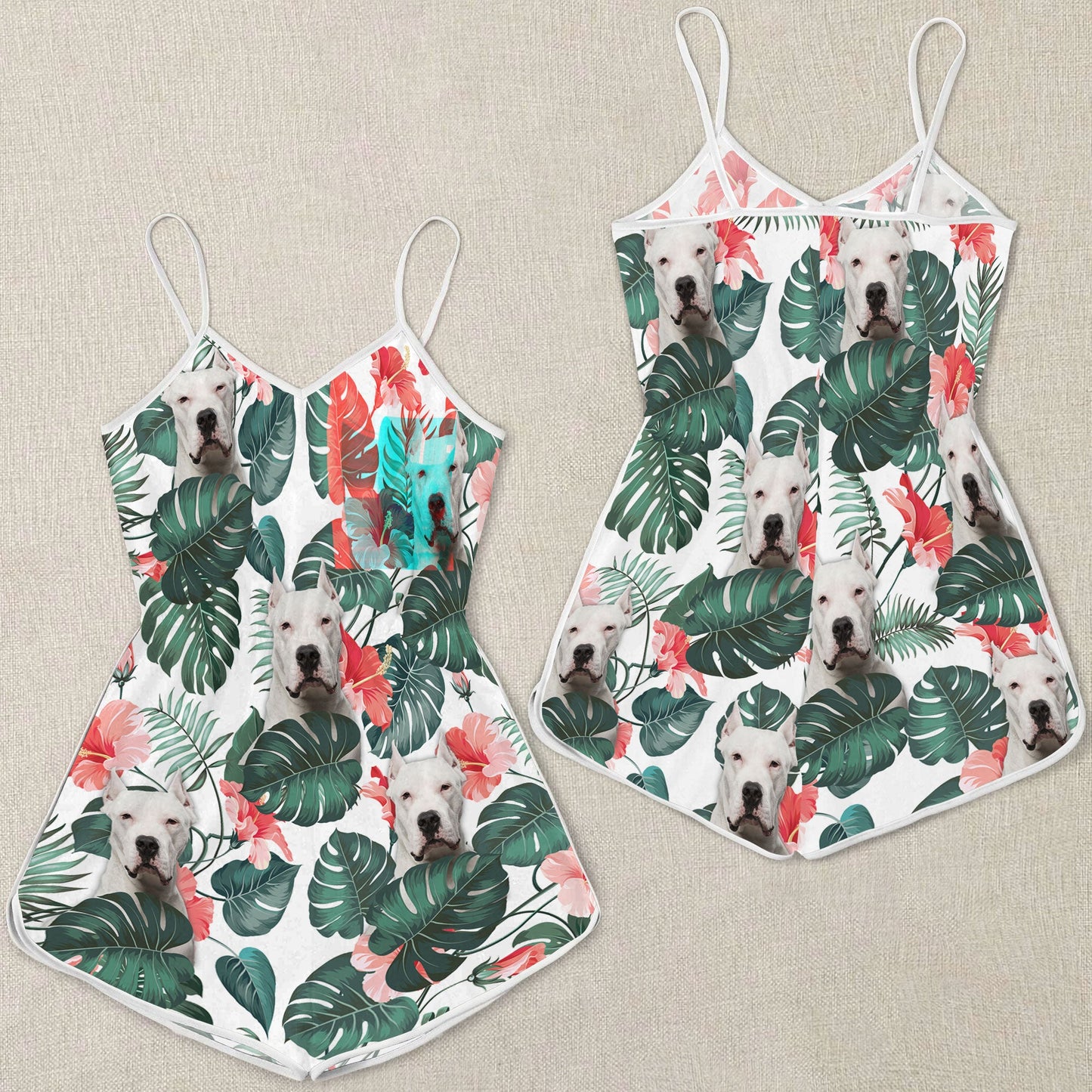 Dogo Argentino Pattern Sleeveless Romper