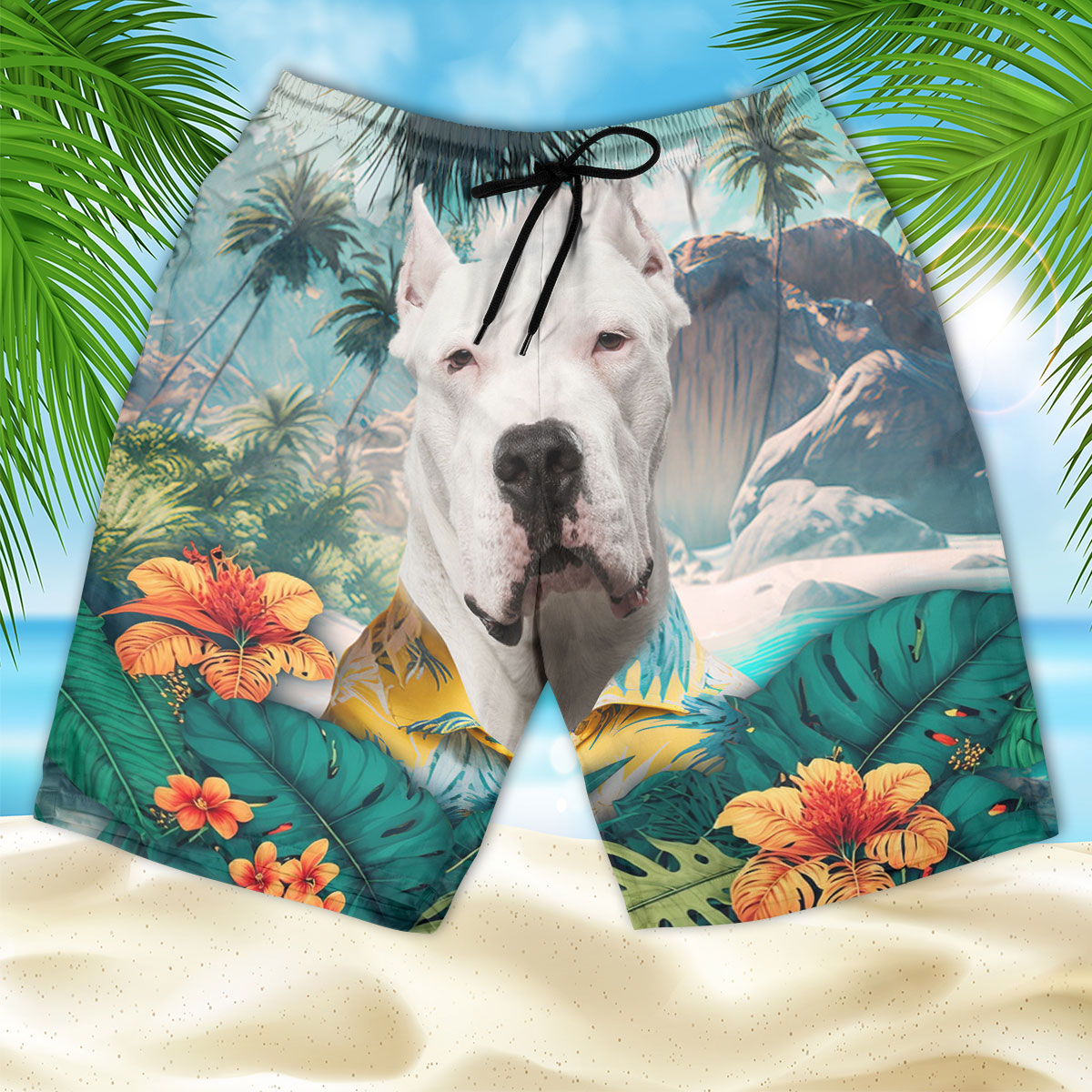 Dogo Argentino - 3D Men's Beach Short