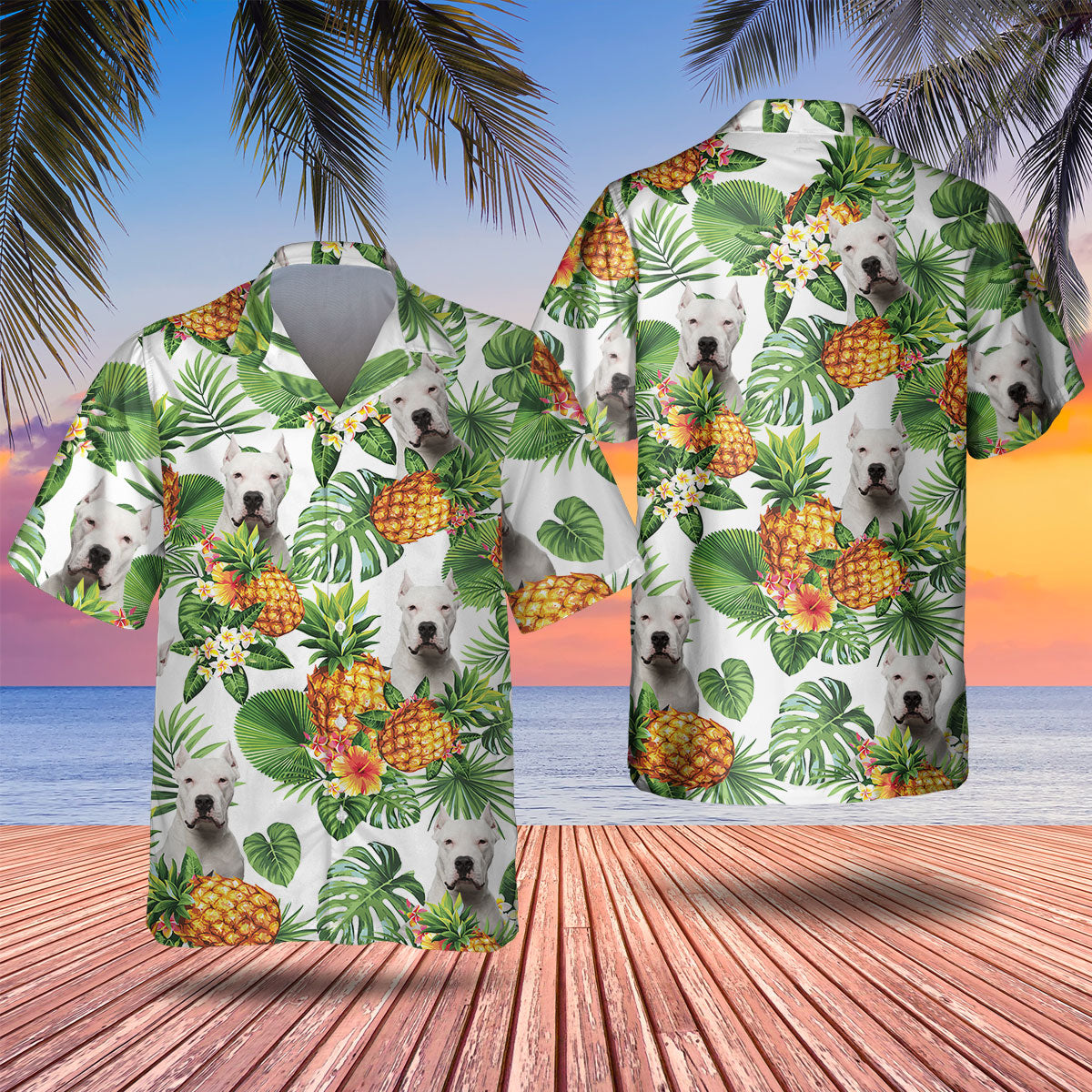 Dogo Argentino - Tropical Pattern Hawaiian Shirt