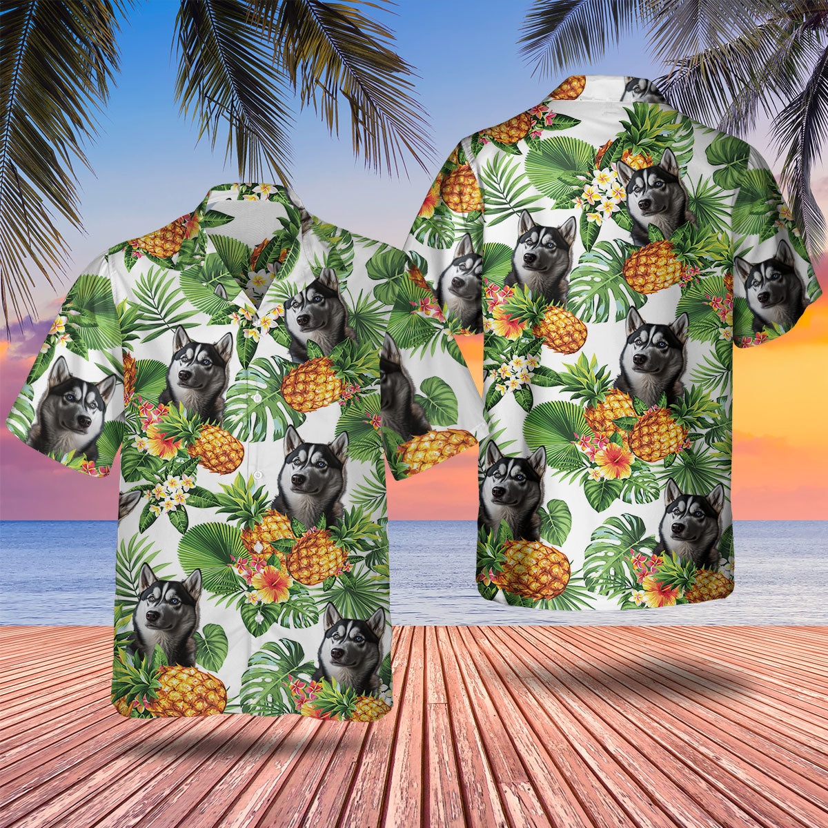 Husky AI - Tropical Pattern Hawaiian Shirt