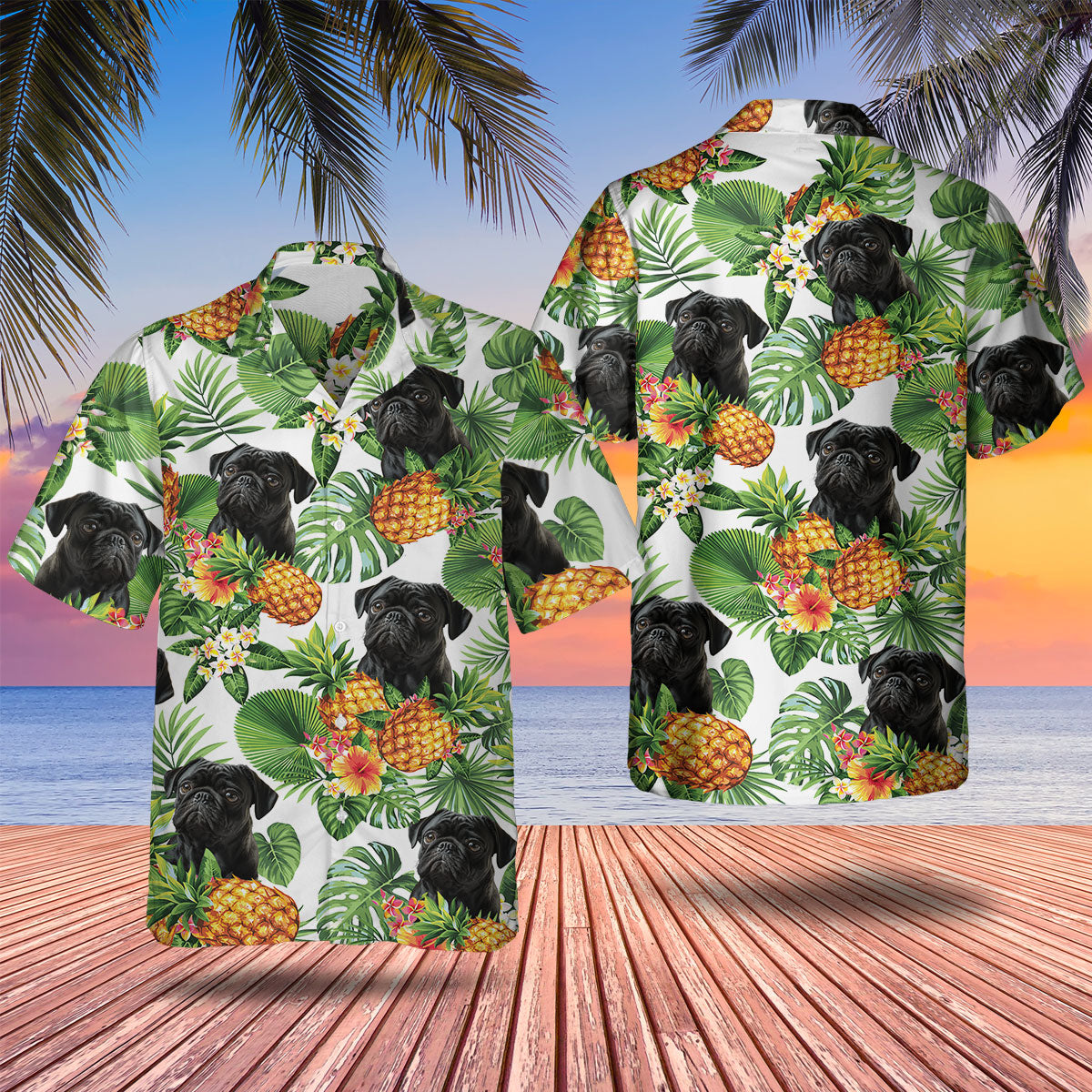 Pug AI - Tropical Pattern Hawaiian Shirt