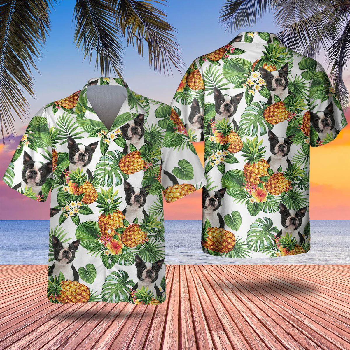 Boston Terrier - Tropical Pattern Hawaiian Shirt
