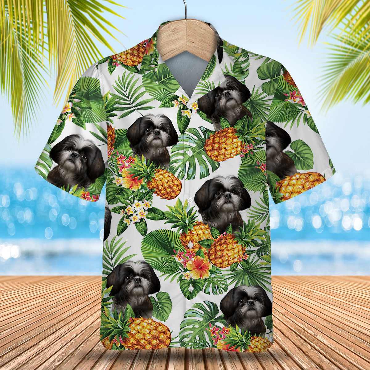 Shih Tzu 2 AI - Tropical Pattern Hawaiian Shirt