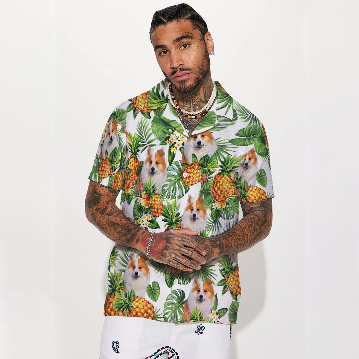 Icelandic Sheepdog - Tropical Pattern Hawaiian Shirt