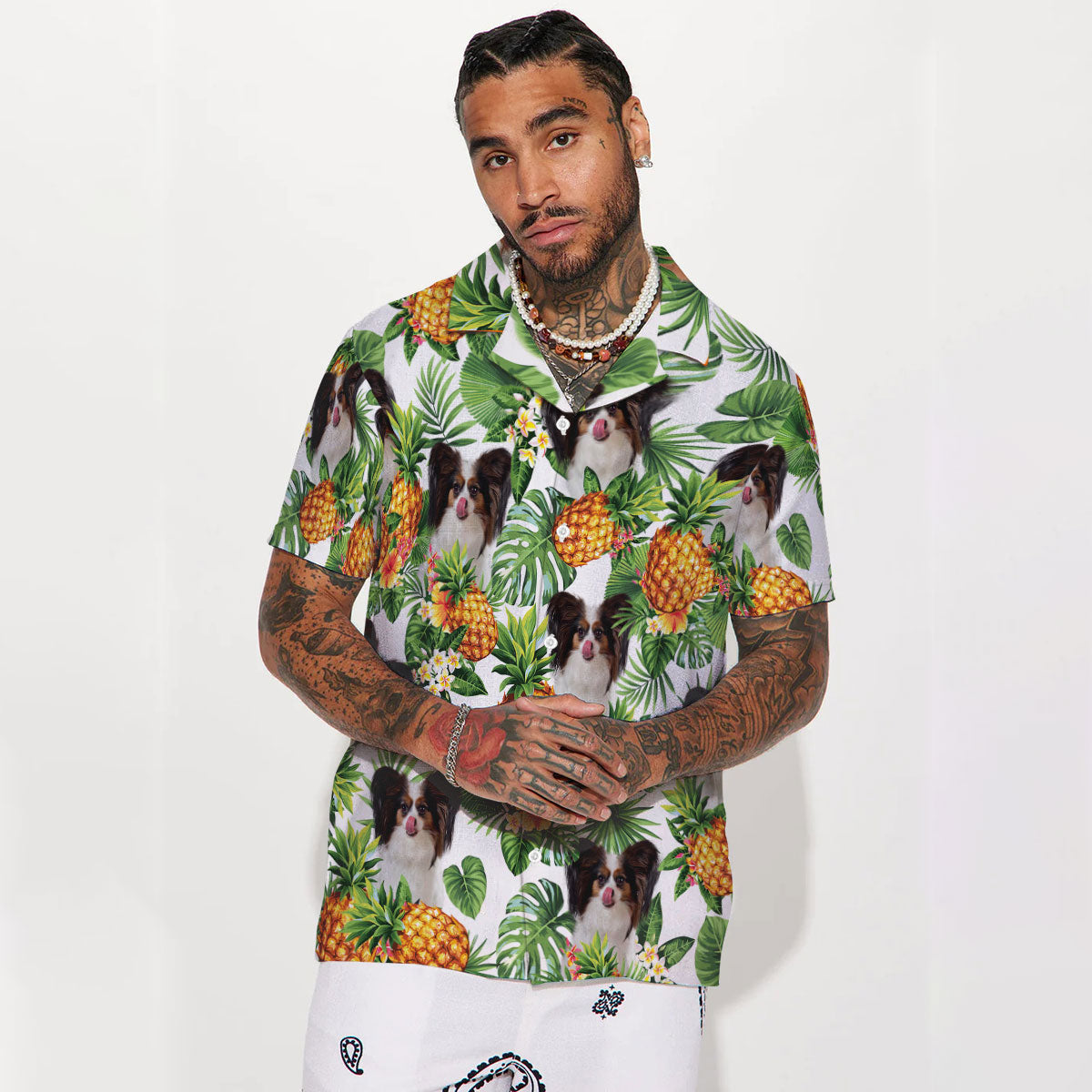 Papillon Dog - Tropical Pattern Hawaiian Shirt