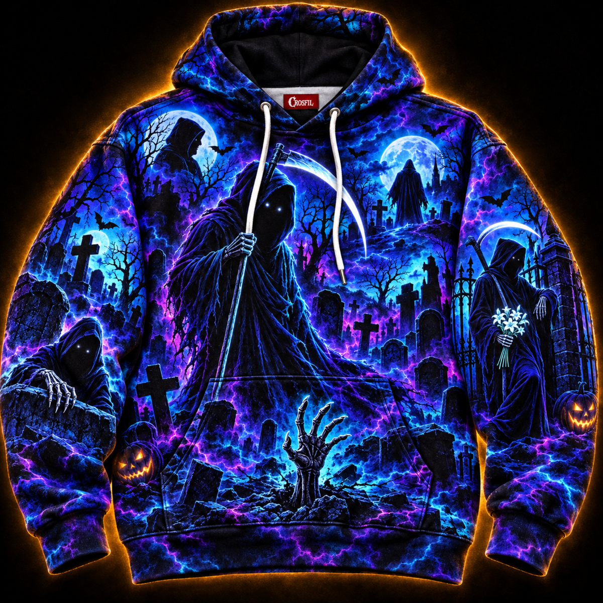 Crosfil Last Call Hoodie — Grim Reaper Graveyard Halloween All-Over Print