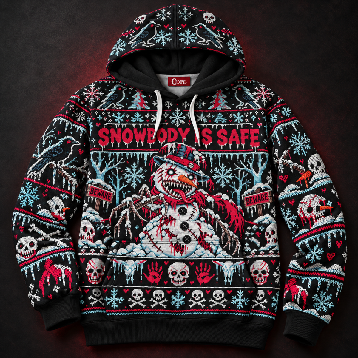 Snowbody Is Safe Unisex Hoodie — Killer Snowman Ugly Christmas Sweater Print