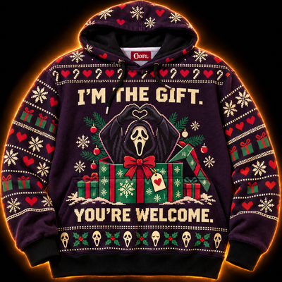 I’m The Gift Unisex Hoodie — Ugly Christmas Knit-Look Print