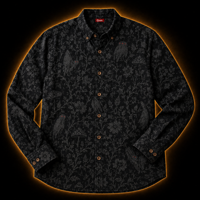 Crosfil Mothman Damask Long Sleeve Shirt — Black Gothic Floral Cryptid Print