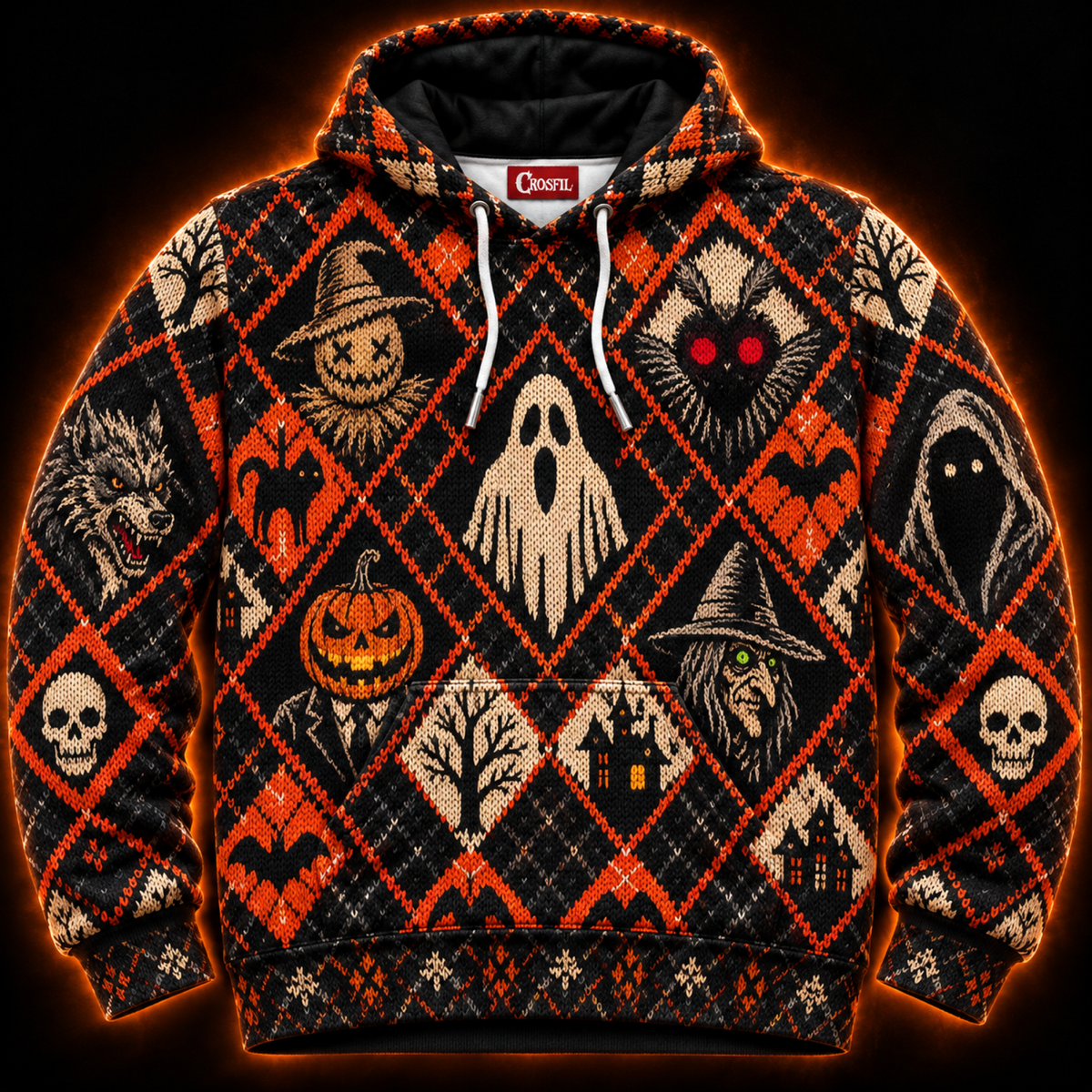 Crosfil Slasher Sweater Hoodie — Halloween Ugly Sweater Knit-Look All-Over Print