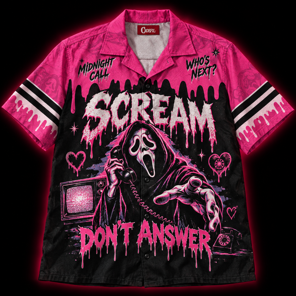 Midnight Call Hawaiian Shirt  Pink Horror Print