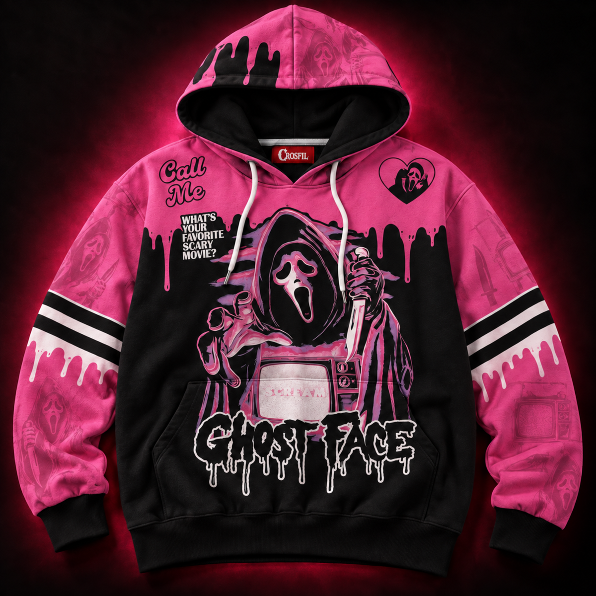 Crosfil — “CALL ME 7” Pink Hoodie All-Over Print