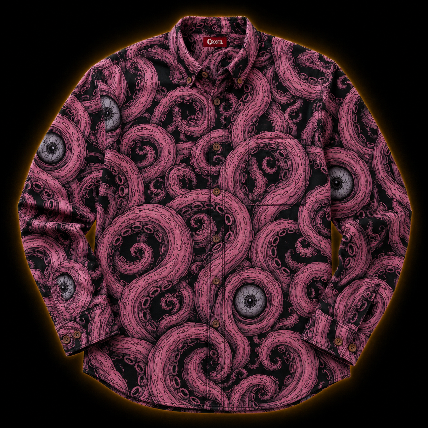 Crosfil Pink Abyss Long Sleeve Shirt — Pink Kraken Tentacle & Eyeball Print