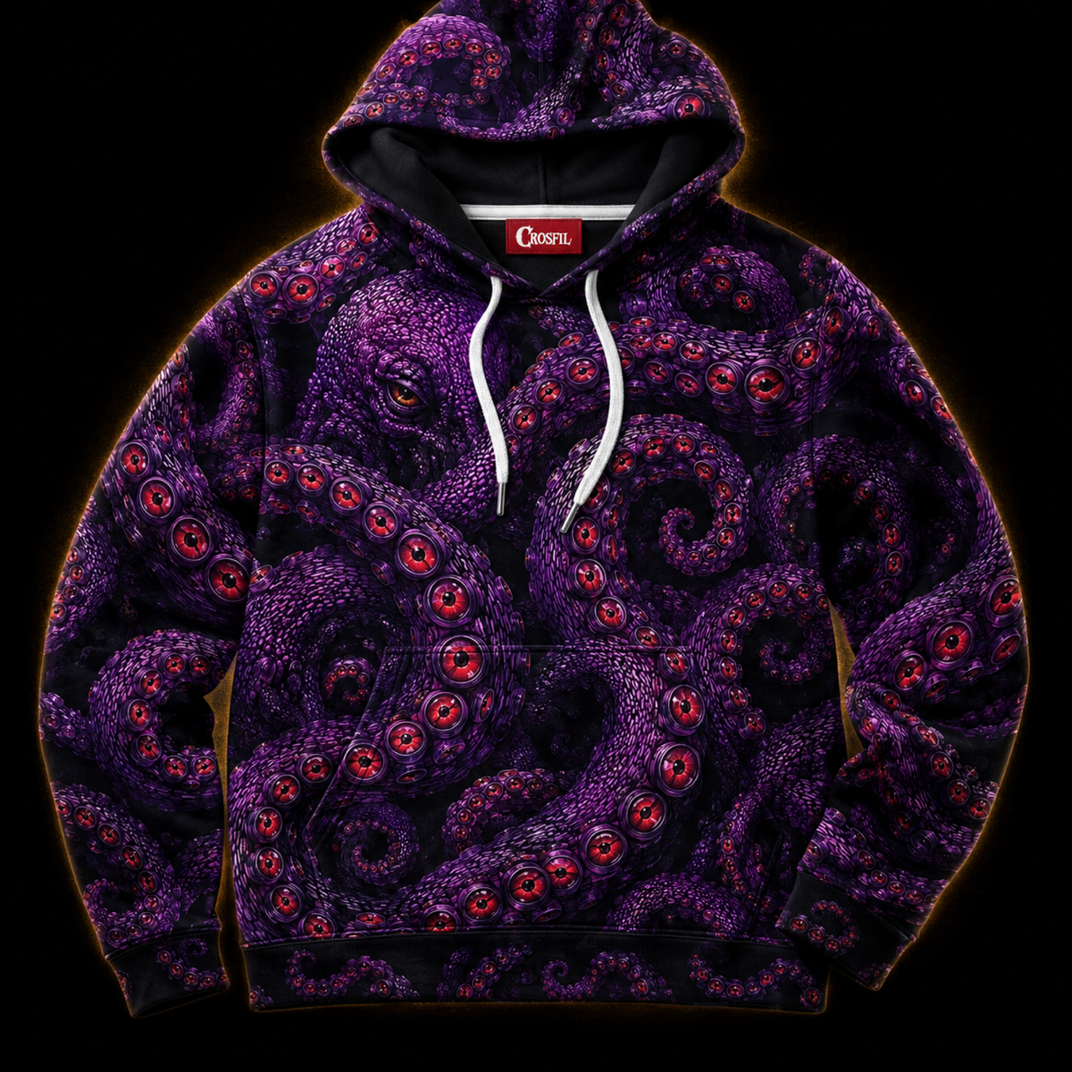 Crosfil Violet Grasp Hoodie — Purple Kraken Eye Tentacle All-Over Print