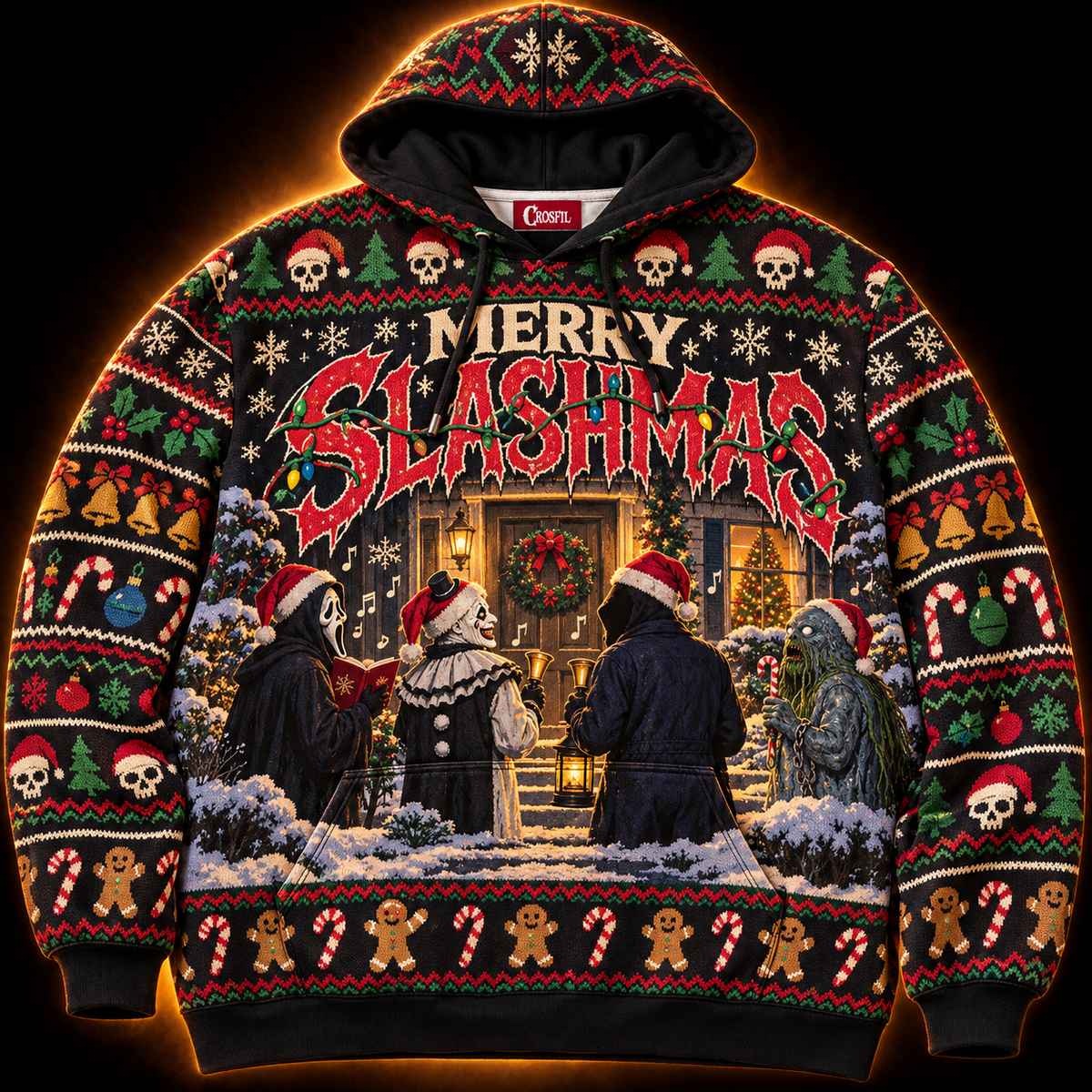 Merry Slashmas Unisex Hoodie — Ugly Christmas Knit-Look Print
