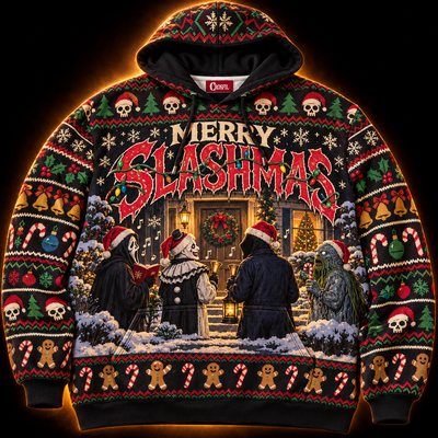 Merry Slashmas Unisex Hoodie — Ugly Christmas Knit-Look Print